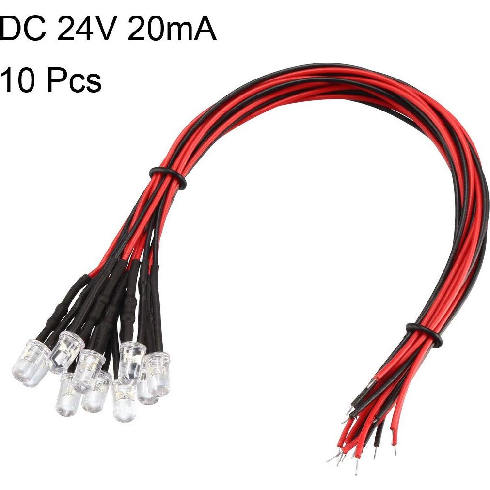10 LEDs Pre Cableados 5mm uxcell Blanco DC 24V 20cm
