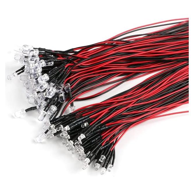 Luces LED 5mm JESSINIE 12V 50PCS Rojo para Manualidades