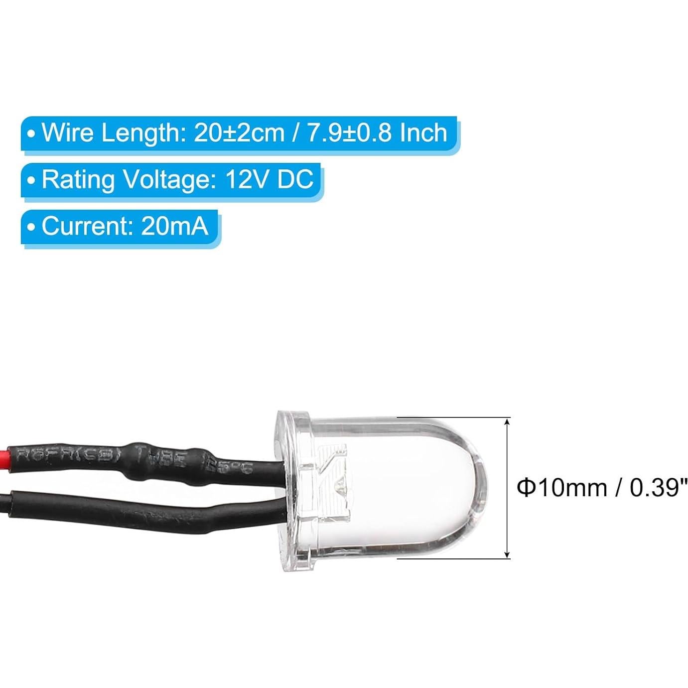 Diodos LED Amarillo 10mm PATIKIL 30 Pcs 12V DC Pre Cableados