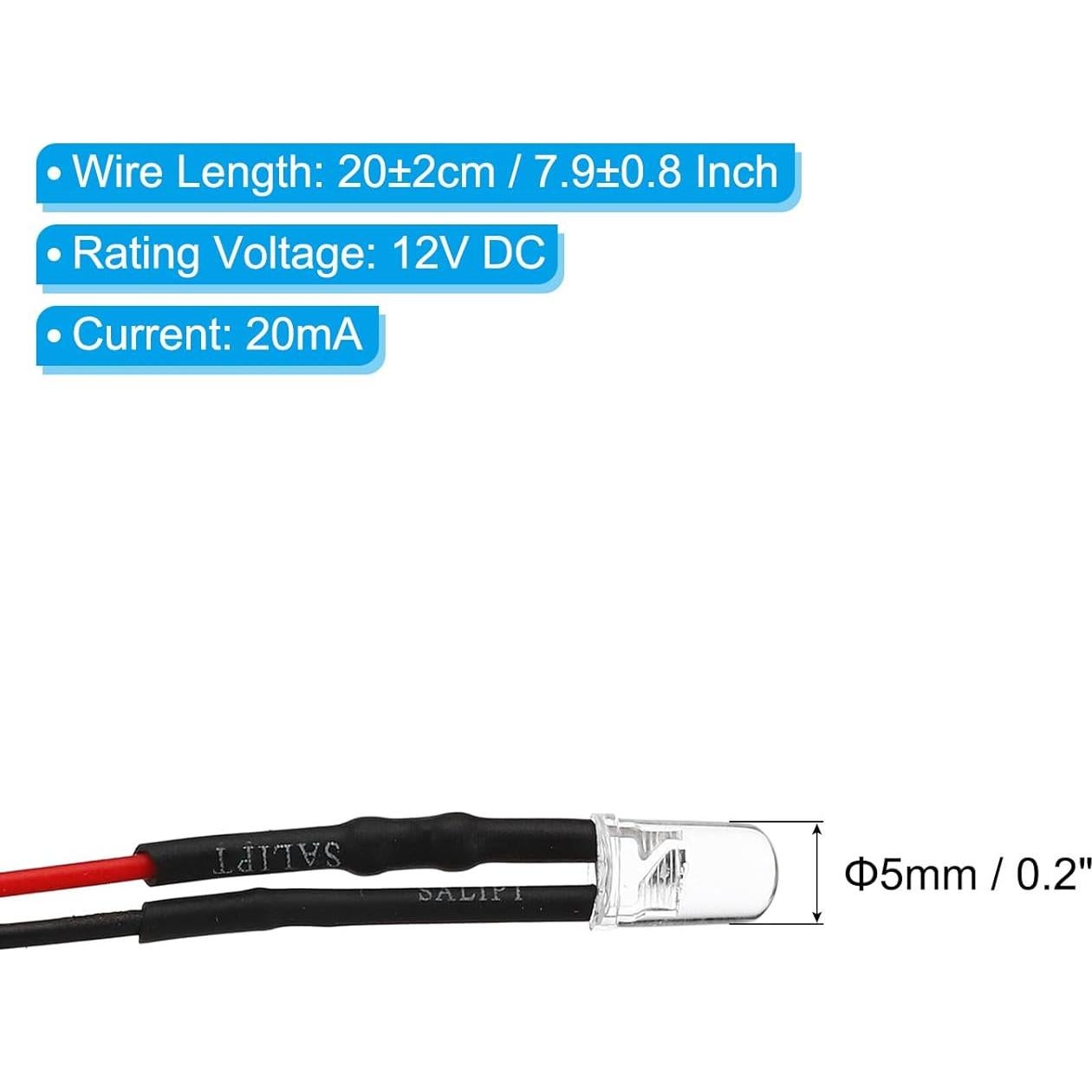 Diodos LED 5mm PATIKIL 30 Pcs 12V Púrpura Pre Cableados