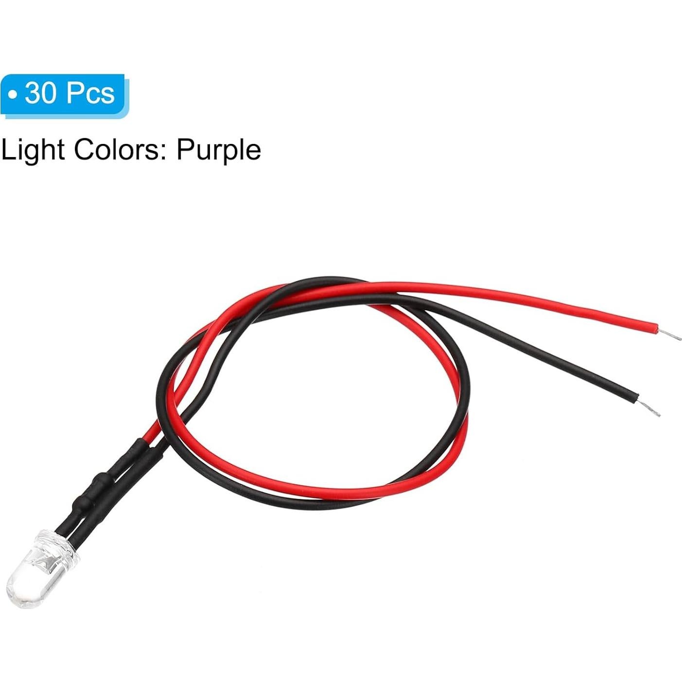Diodos LED 5mm PATIKIL 30 Pcs 12V Púrpura Pre Cableados