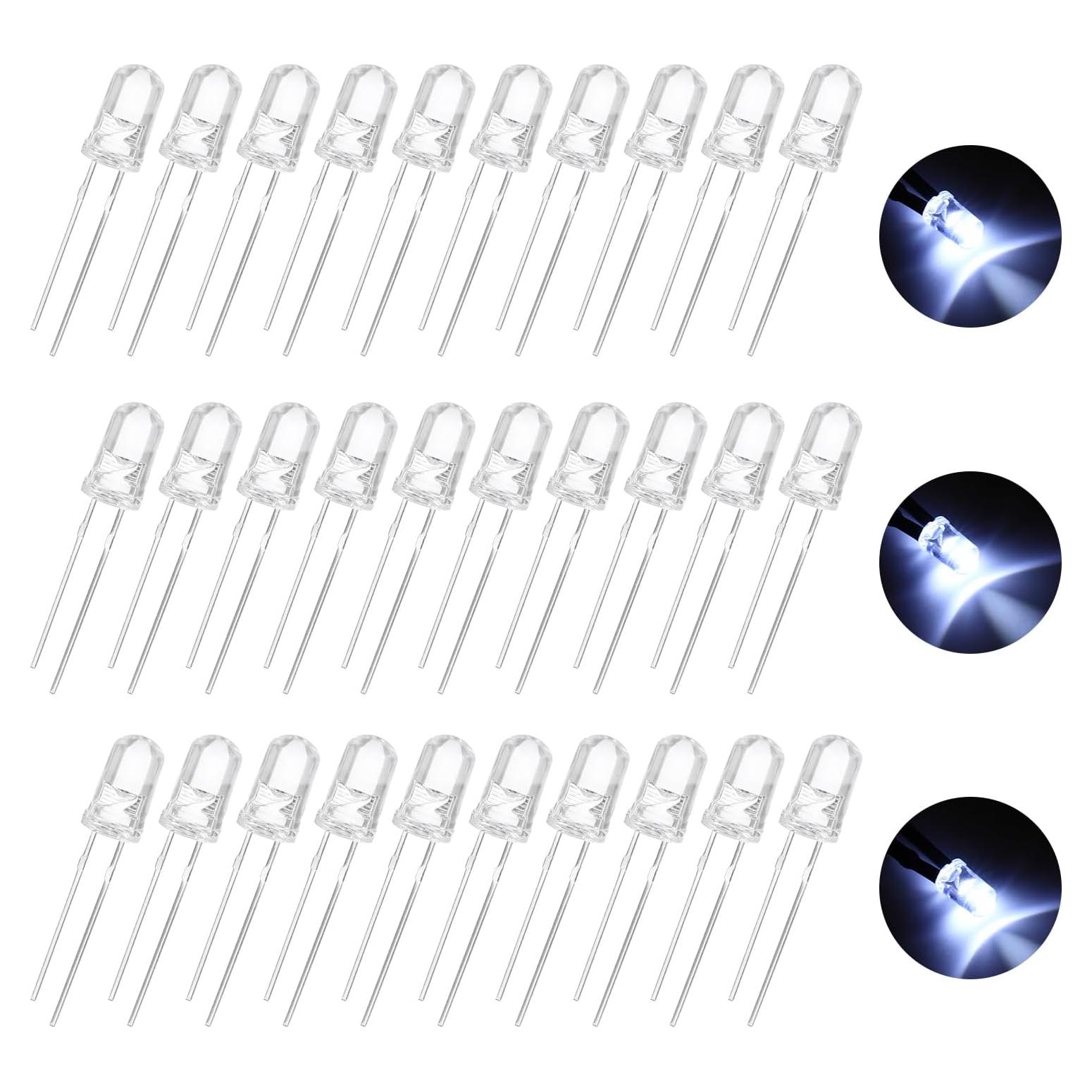 100 Diodos LED 5mm Blancos Cálidos MECCANIXITY para Electrónica