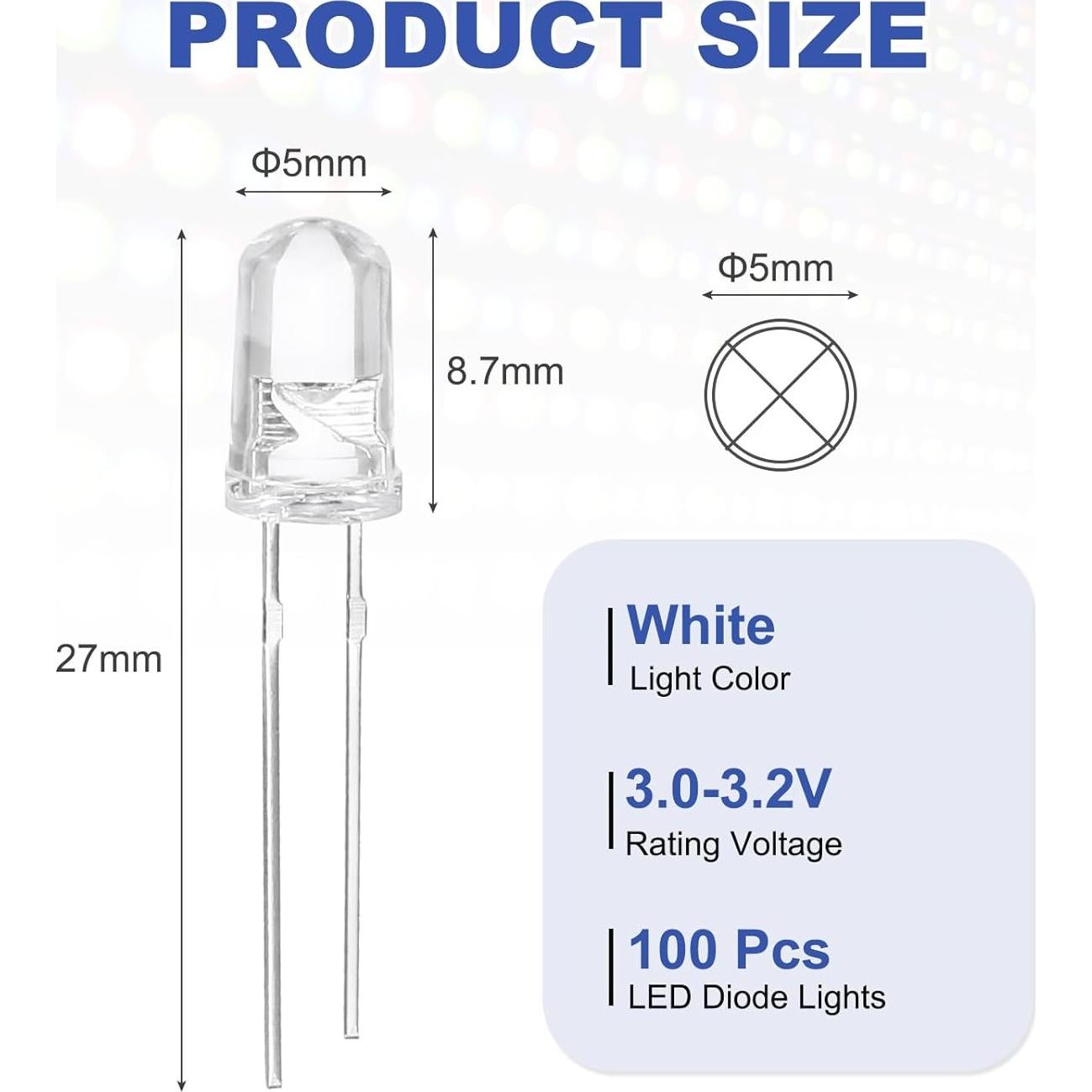 100 Diodos LED 5mm Blancos Cálidos MECCANIXITY para Electrónica