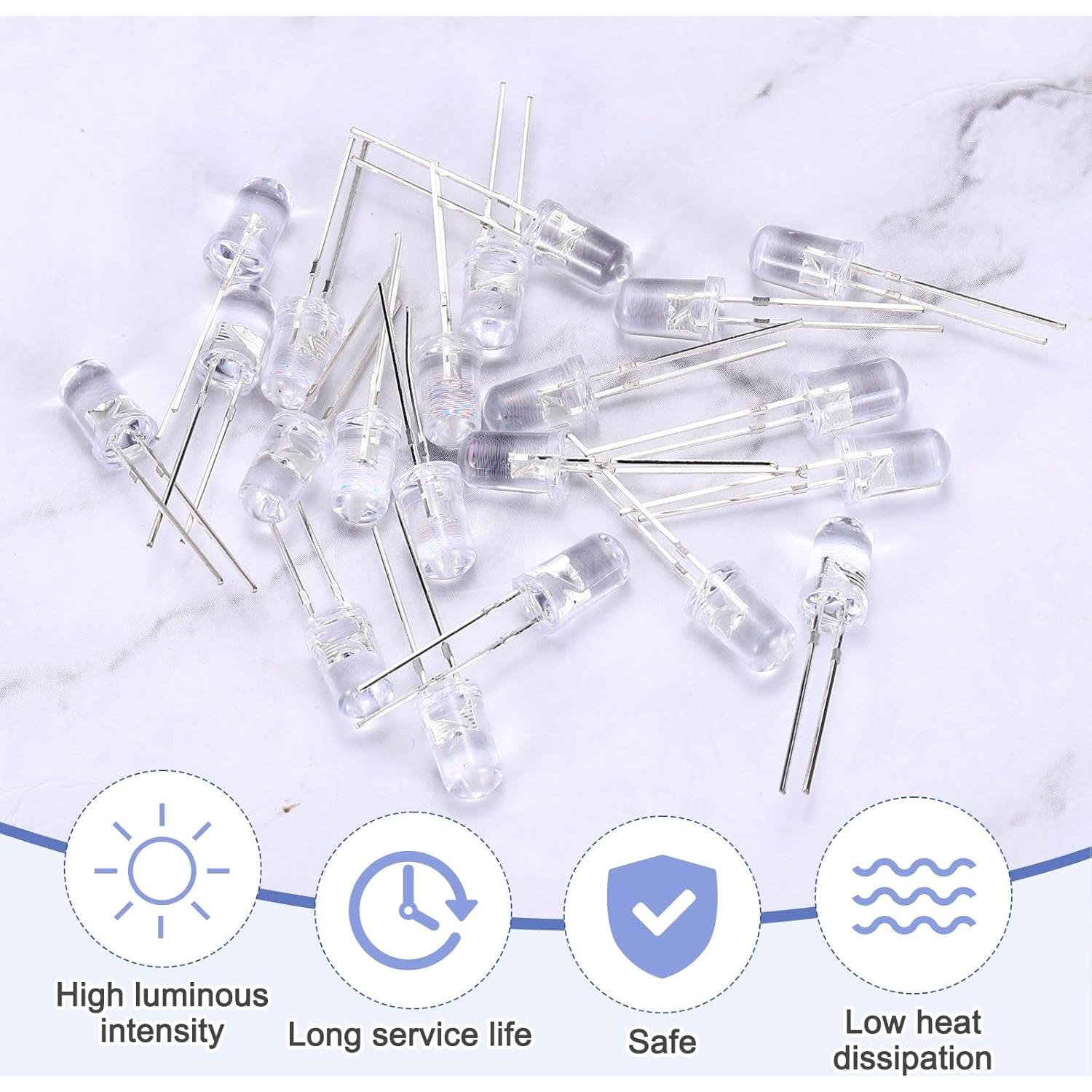 100 Diodos LED 5mm Blancos Cálidos MECCANIXITY para Electrónica