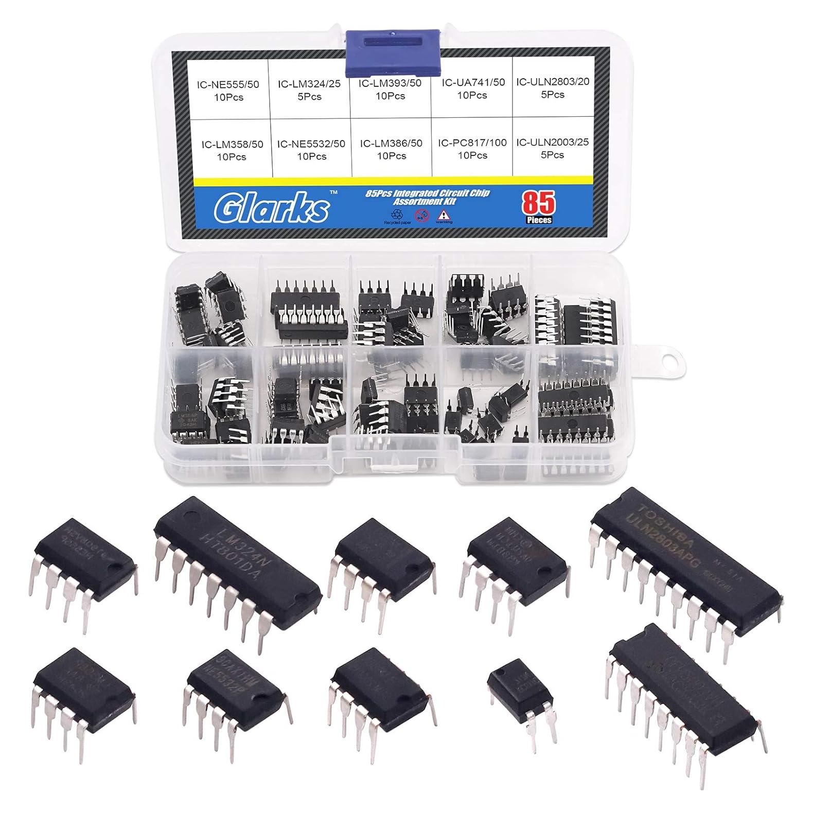 Kit de Circuitos Integrados IC Glarks 85 Piezas - Amplificadores y Temporizadores