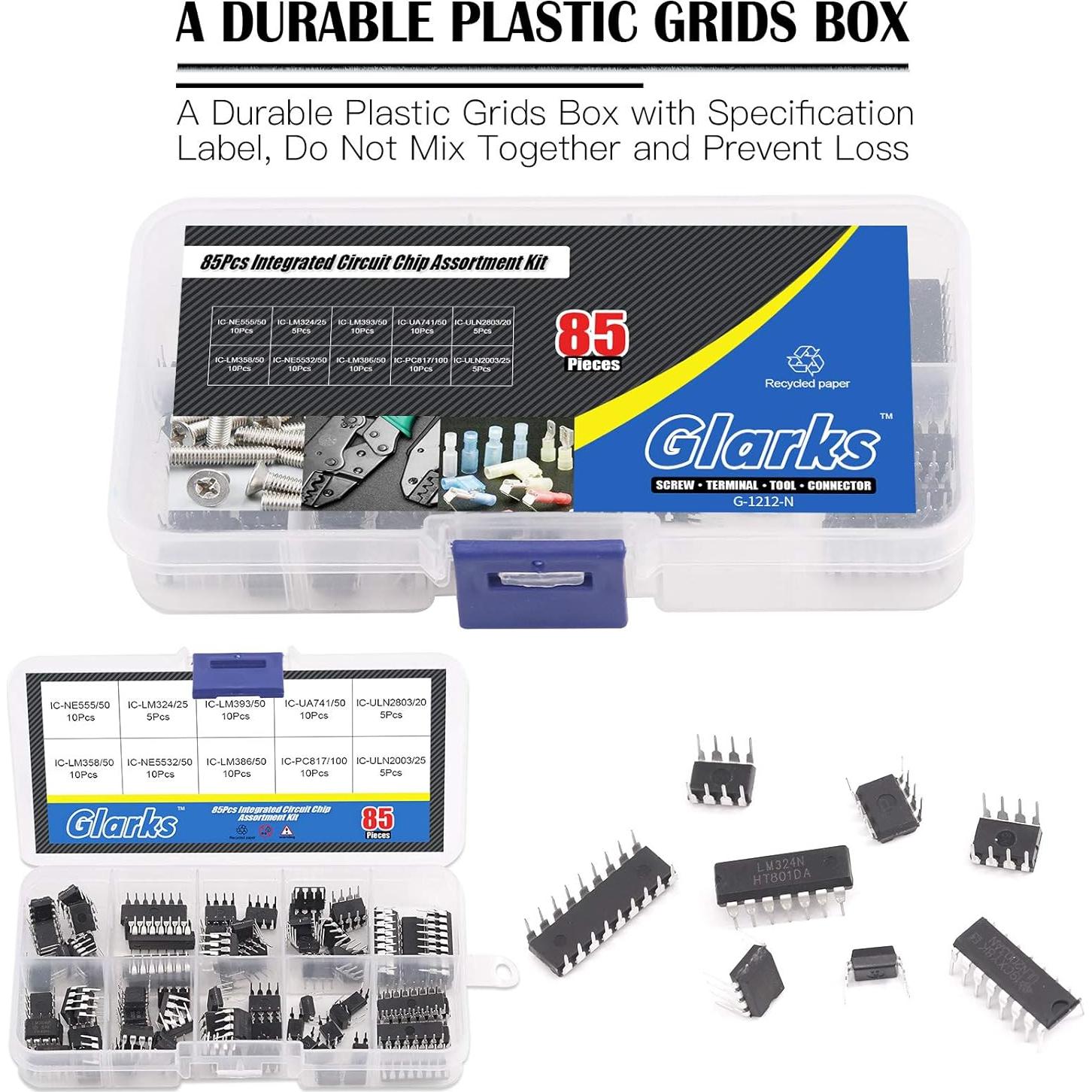 Kit de Circuitos Integrados IC Glarks 85 Piezas - Amplificadores y Temporizadores