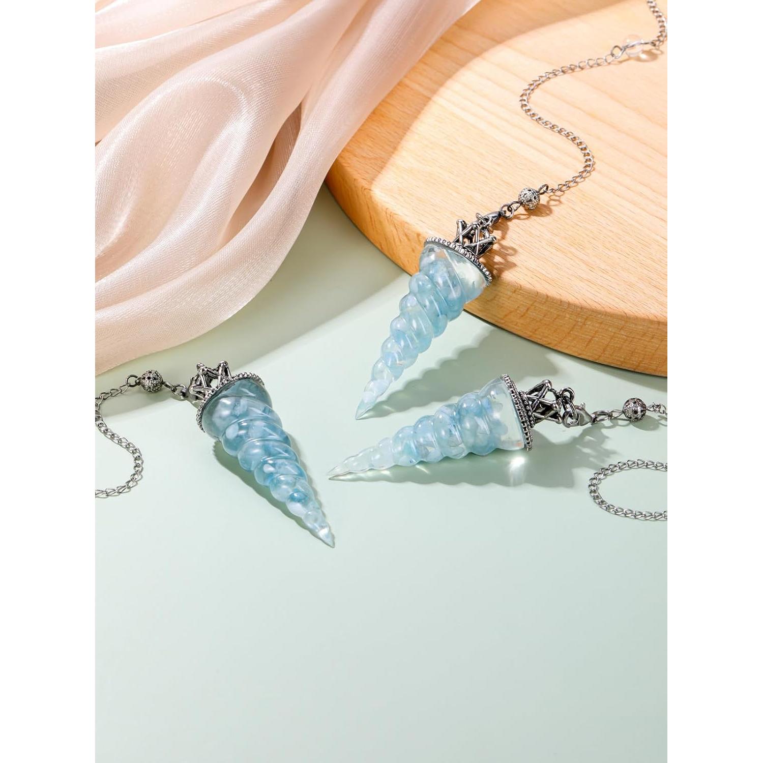 Péndulo de Cristal Acuamarina Jovivi para Reiki y Meditación