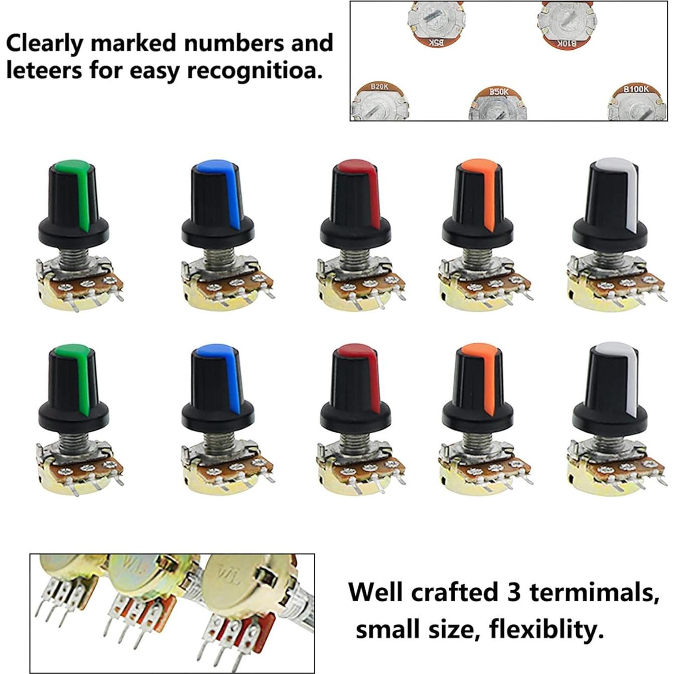 Kit de Potenciómetros Lineales Zovfam 105 Piezas 1K-100K Ohm