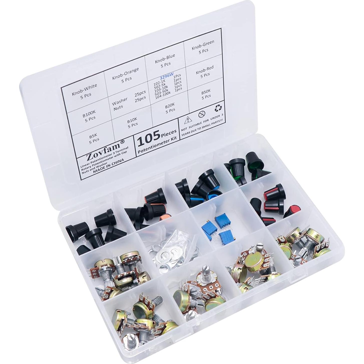 Kit de Potenciómetros Lineales Zovfam 105 Piezas 1K-100K Ohm