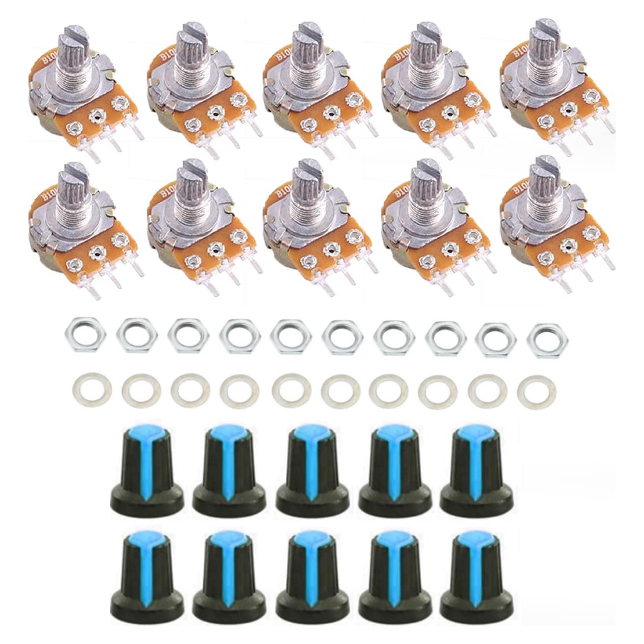 Kit 10 Potenciómetros WH148 10K con Perillas Azules