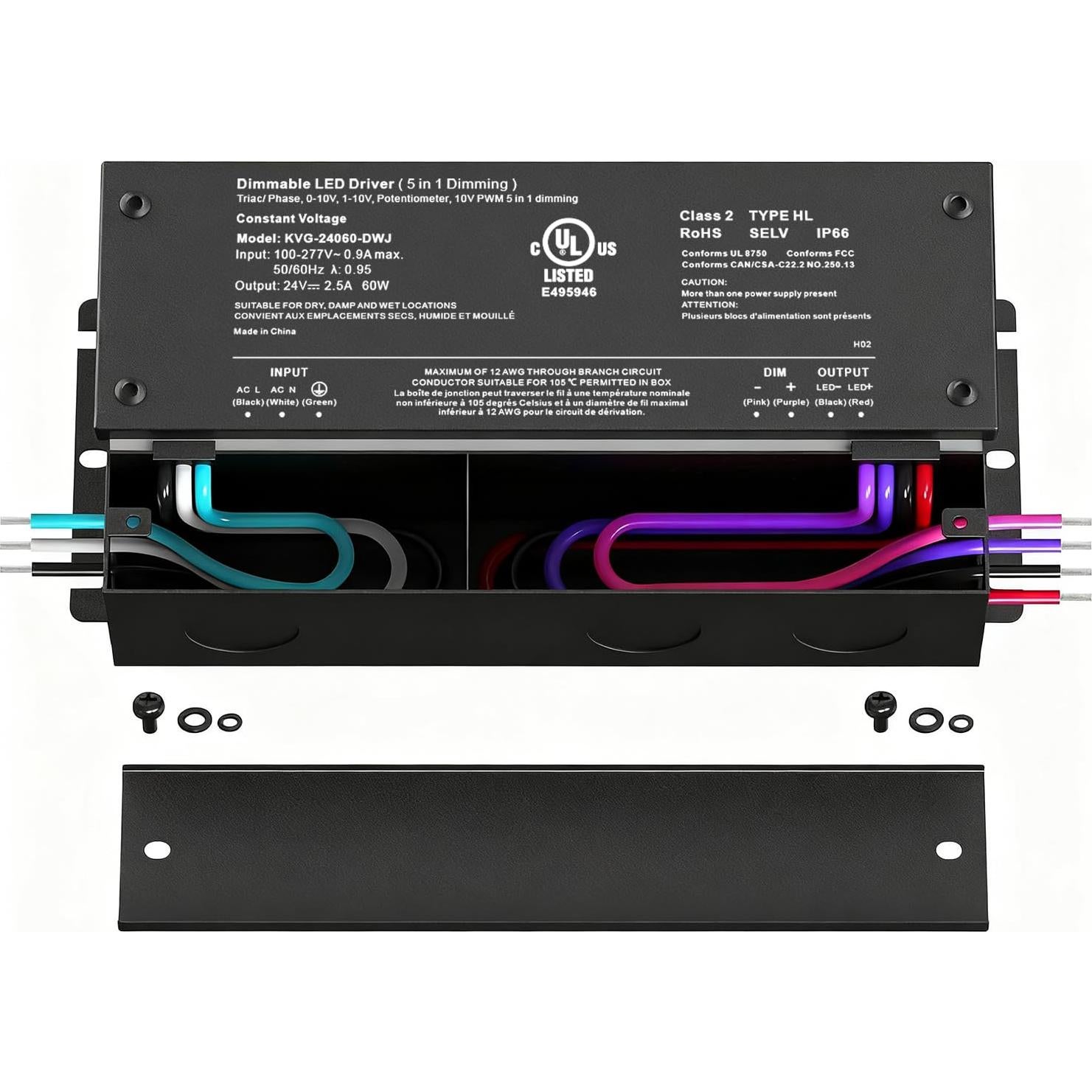 Controlador LED Dimmable 60W EoJoycels 24V IP67 UL Listado