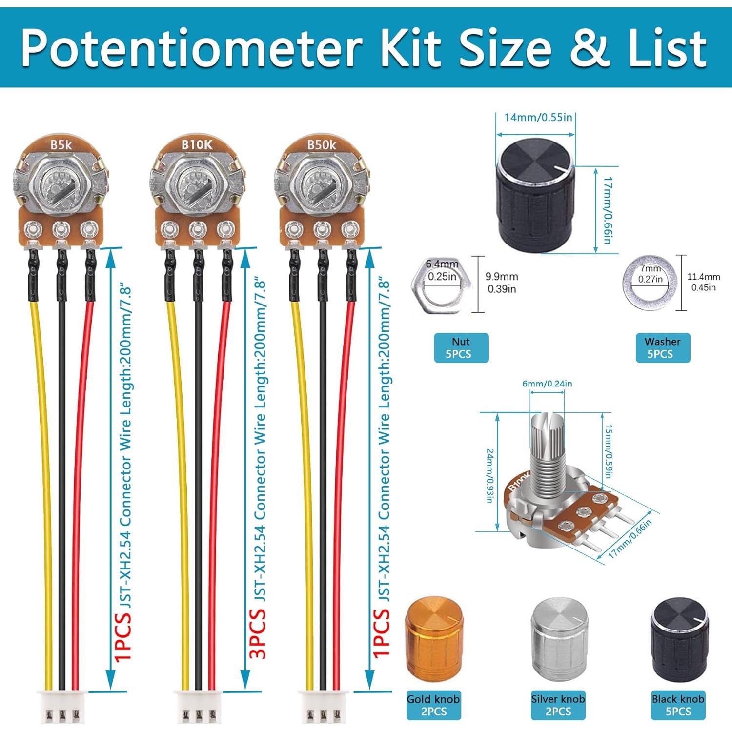 5 Piezas Potenciómetro Rotativo Lineal WH148 5K 10K 50K