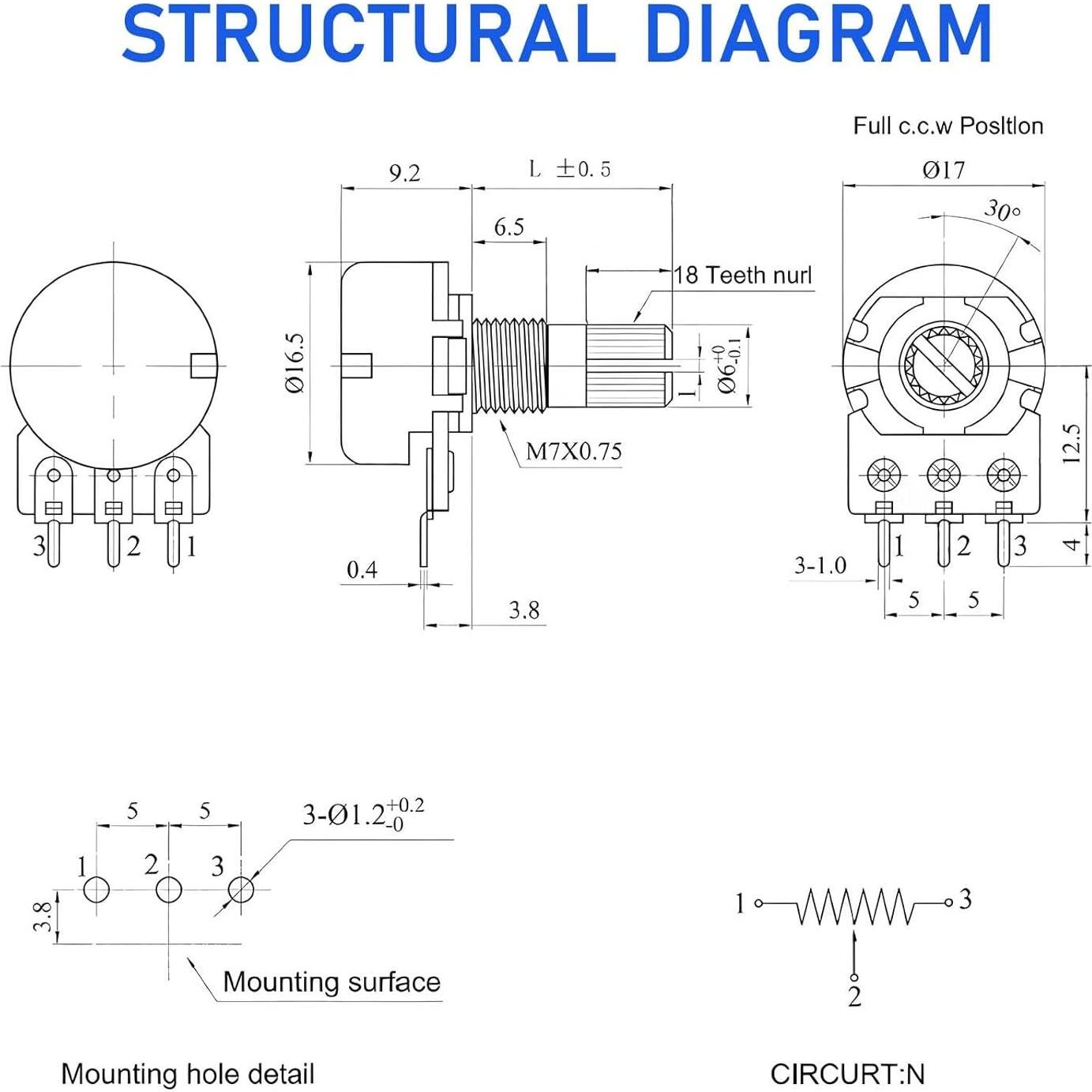 Kit de 10 Potenciómetros WH148 2K Ohm con Perillas Rotativas
