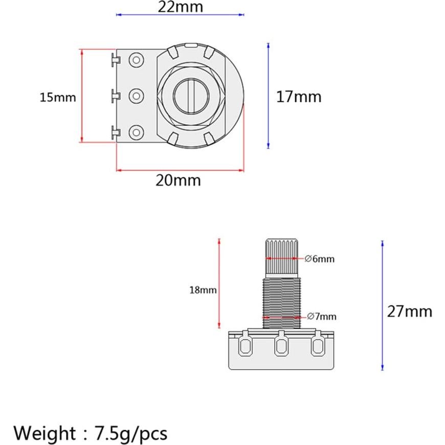 Potenciómetros de guitarra Healifty A25K mini eje dividido