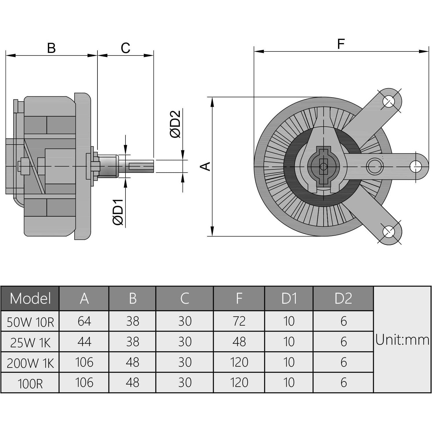 Potenciometro Cerámico 25W 1K Ohm Fielect Regulador RPM