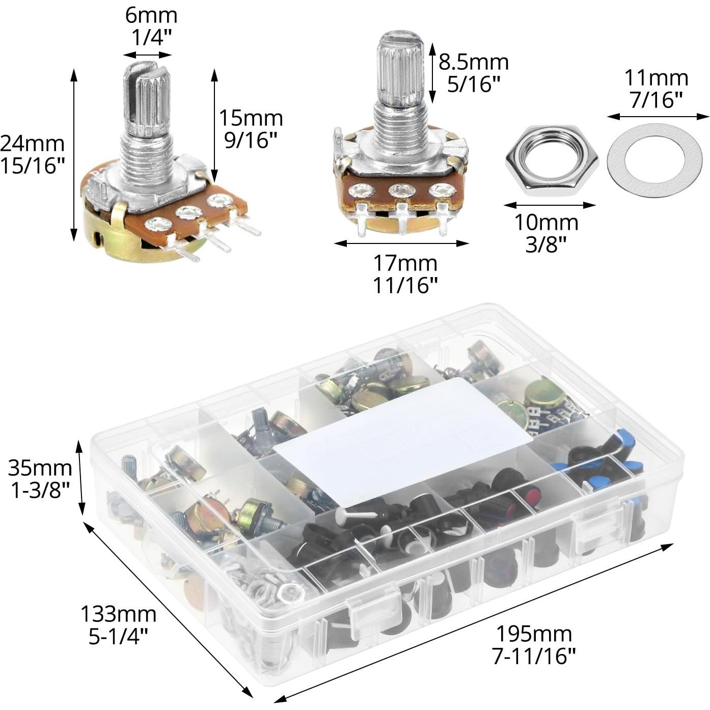 Kit de Potenciómetros QWORK 200 Piezas WH148 1K a 1M Ohm