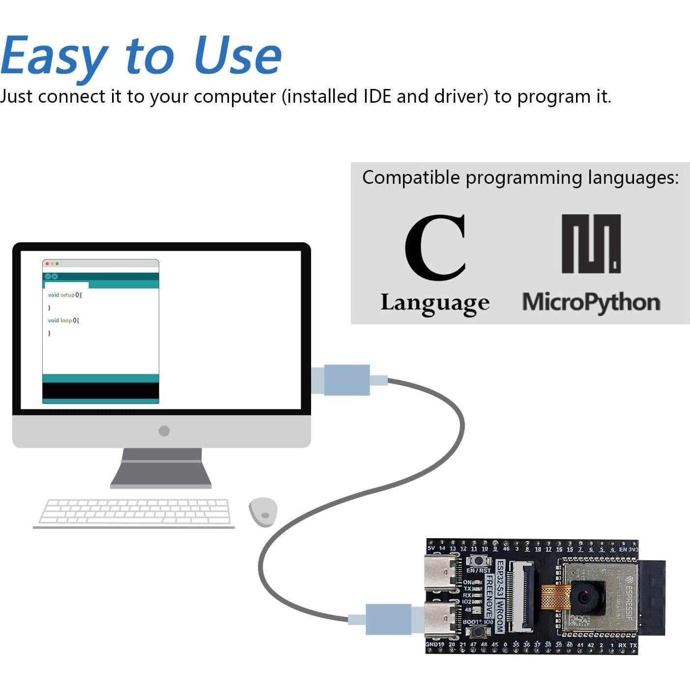 Placa ESP32-S3 FREENOVE CAM 240 MHz, 8 MB Flash y PSRAM