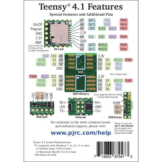 Teensy 4.1 PJRC Procesador ARM Cortex-M7 600MHz Sin Pines