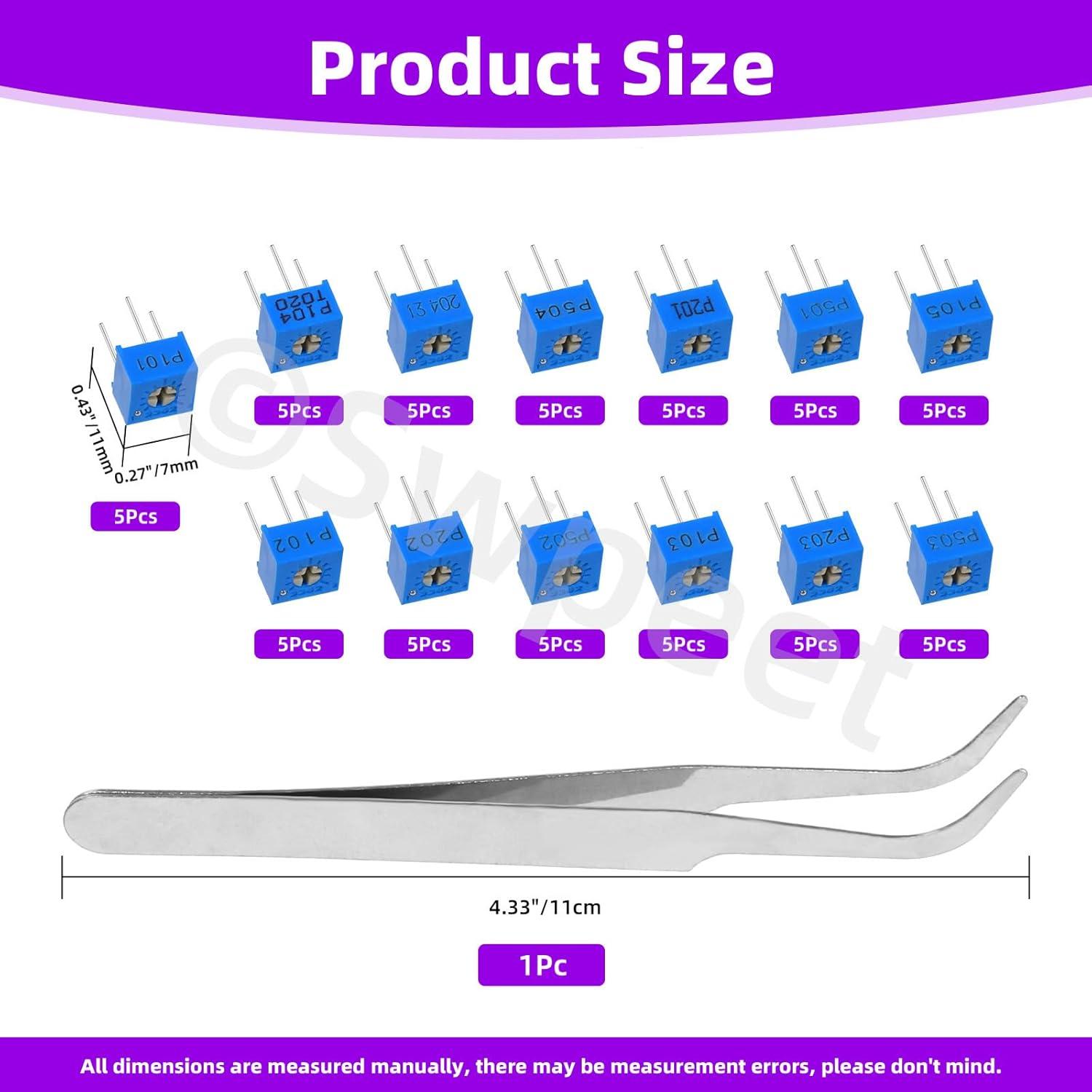 Kit 66Pcs Potenciómetros Ajustables Swpeet 3362 100-1M Ohm