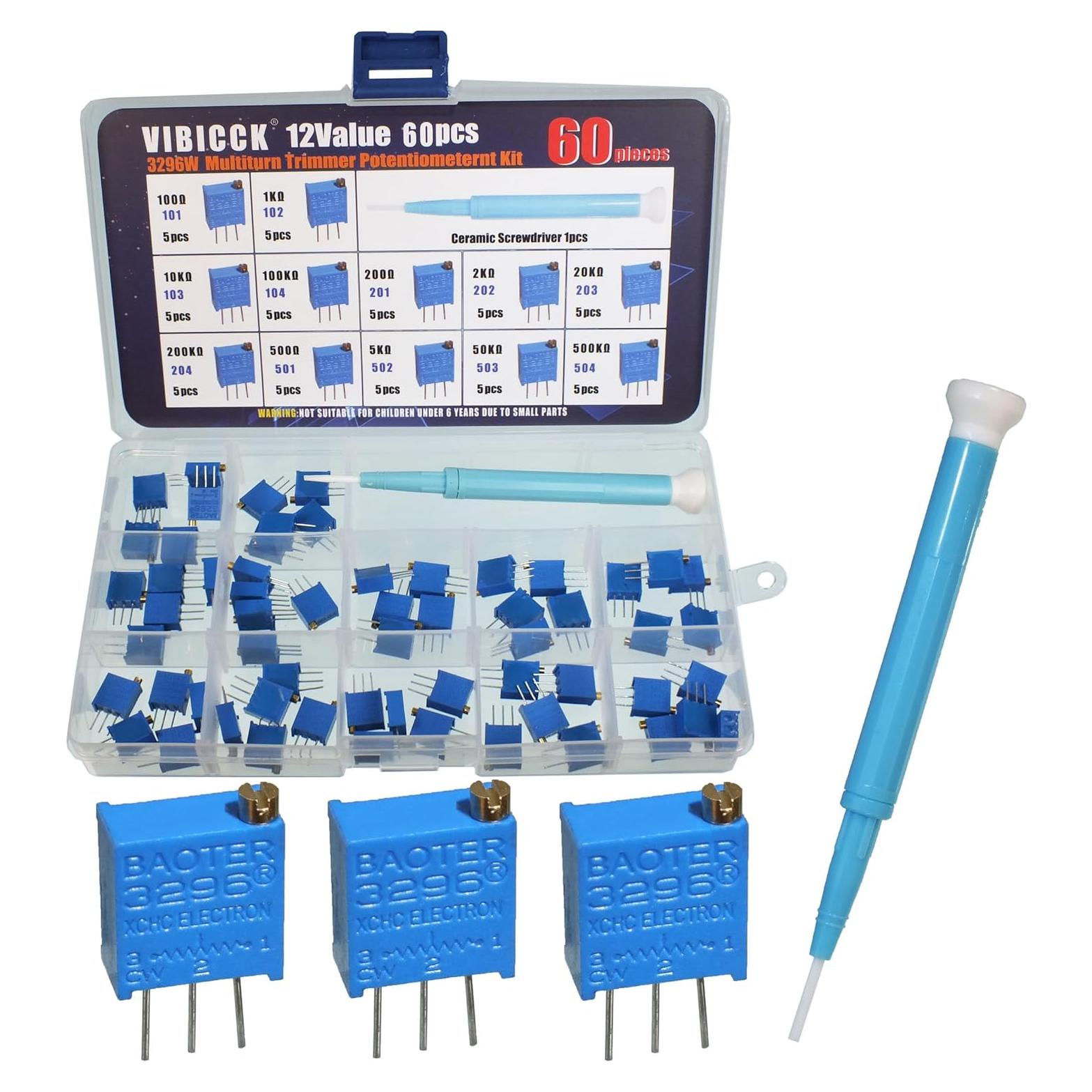 Kit de 60 Potenciómetros Multivuelta VIBICCK 100-500K Ohm