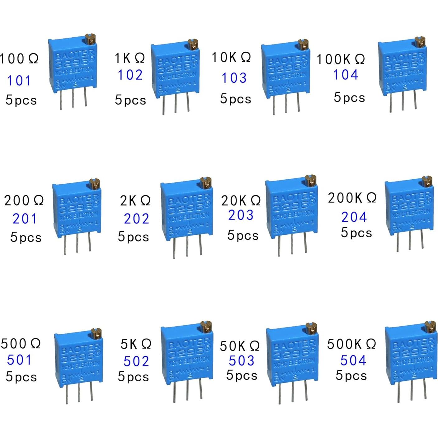 Kit de 60 Potenciómetros Multivuelta VIBICCK 100-500K Ohm