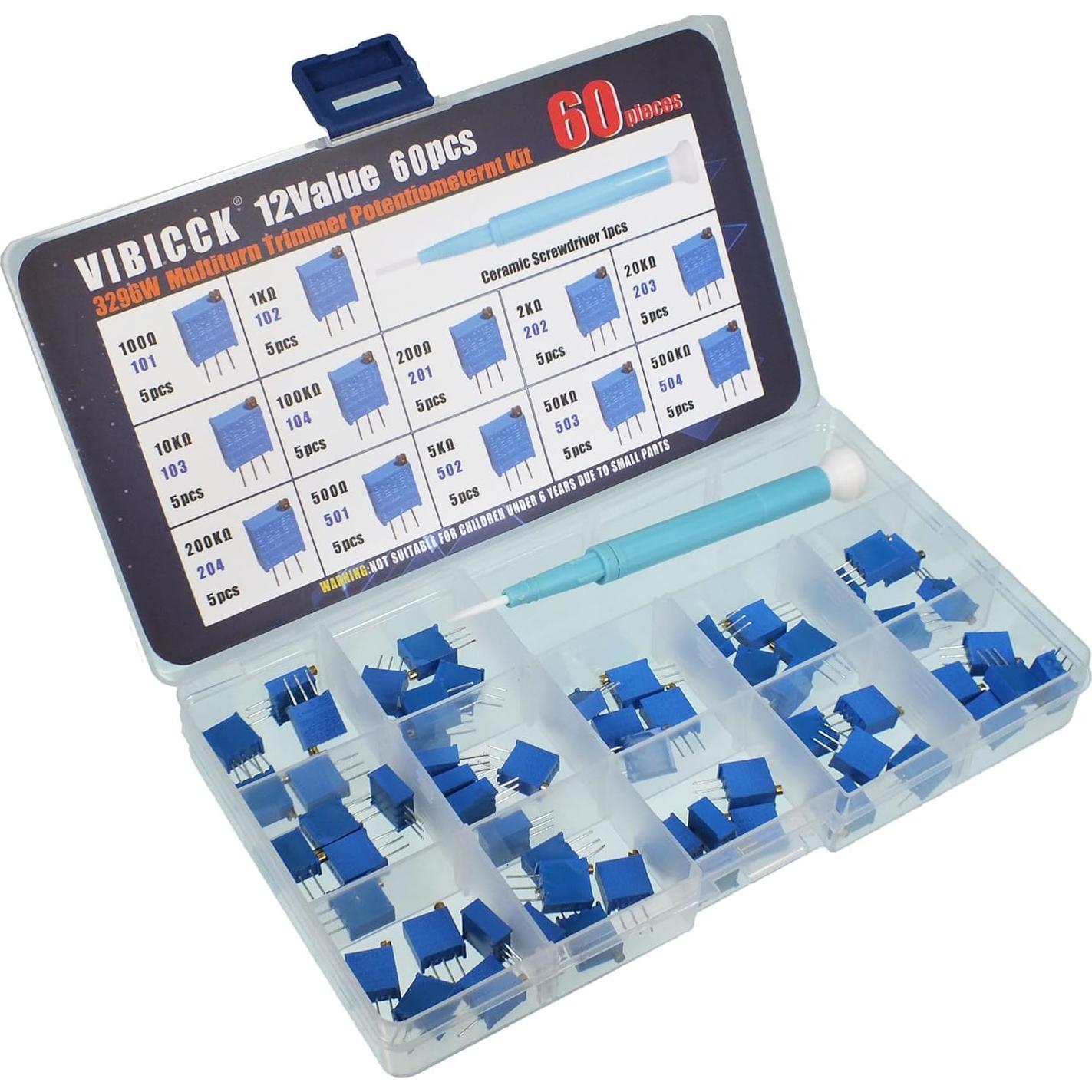 Kit de 60 Potenciómetros Multivuelta VIBICCK 100-500K Ohm