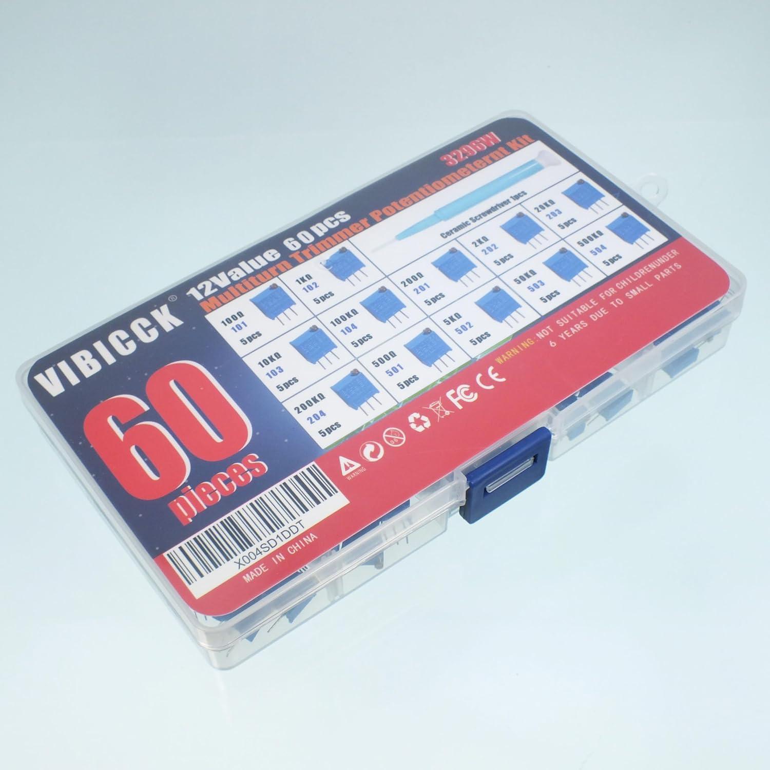 Kit de 60 Potenciómetros Multivuelta VIBICCK 100-500K Ohm