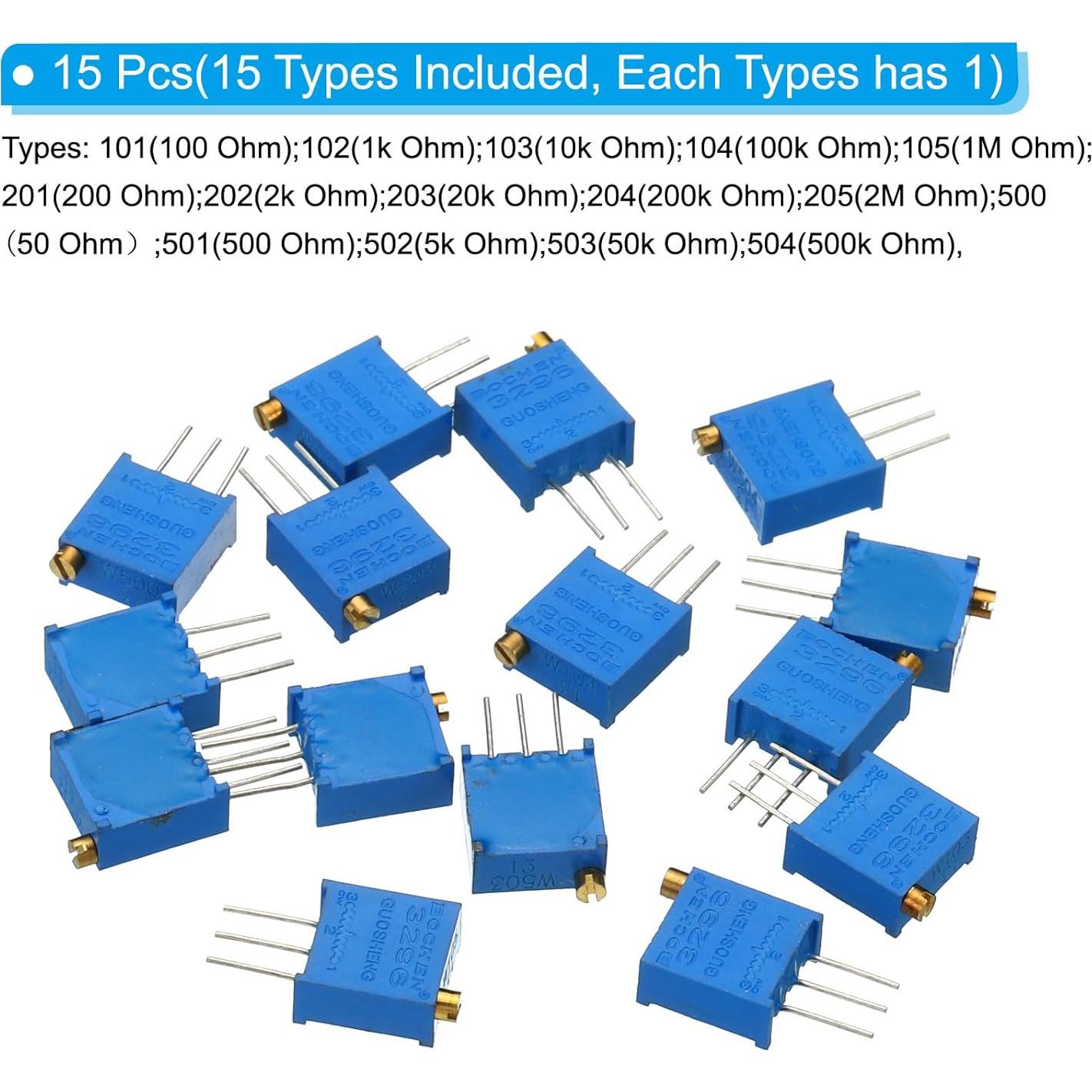 Kit de Resistores Variables PATIKIL 15 Piezas 100 a 500K Ohm