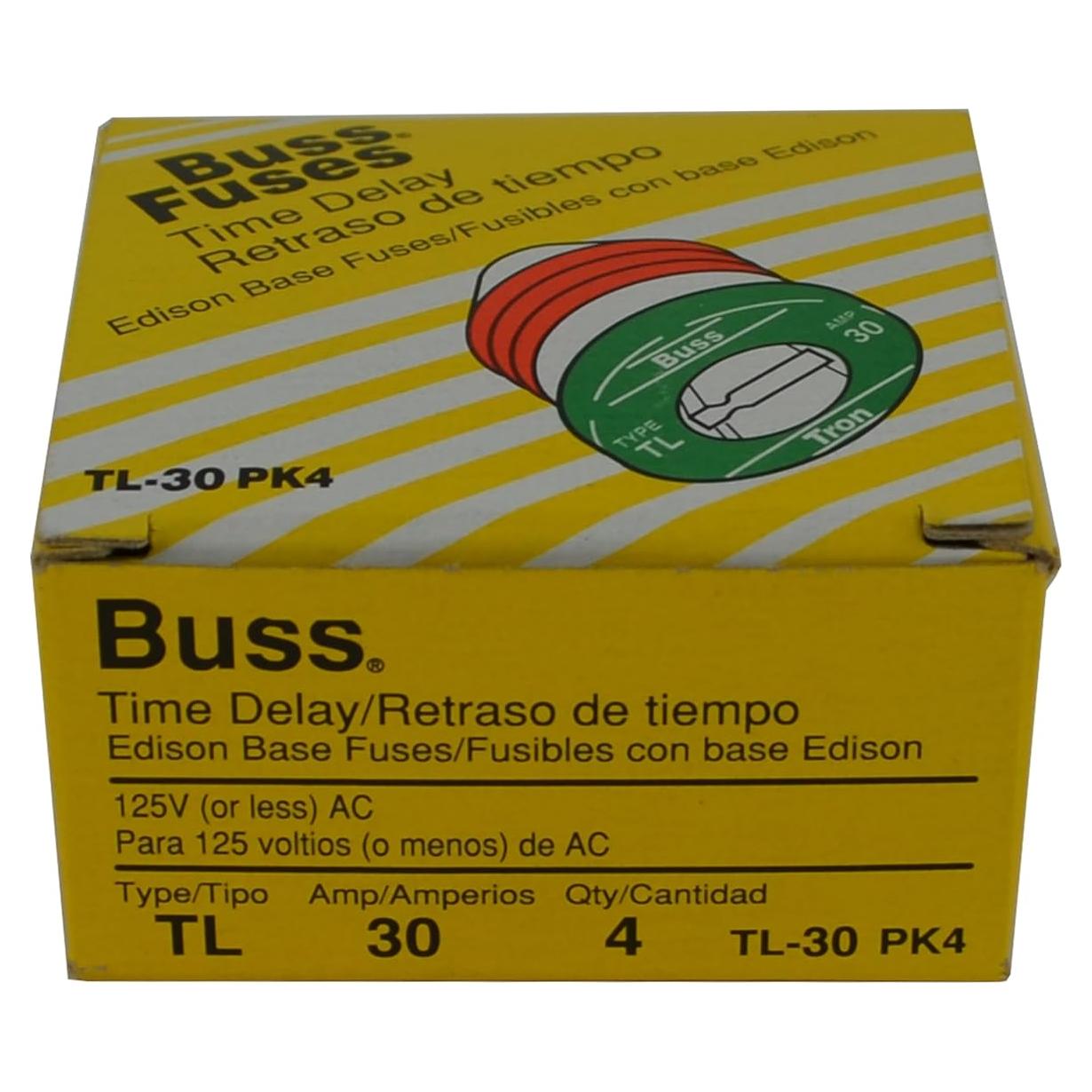 Fusible Edison Bussman TL-30PK4 30A Retardo Tiempo 4 Unidades