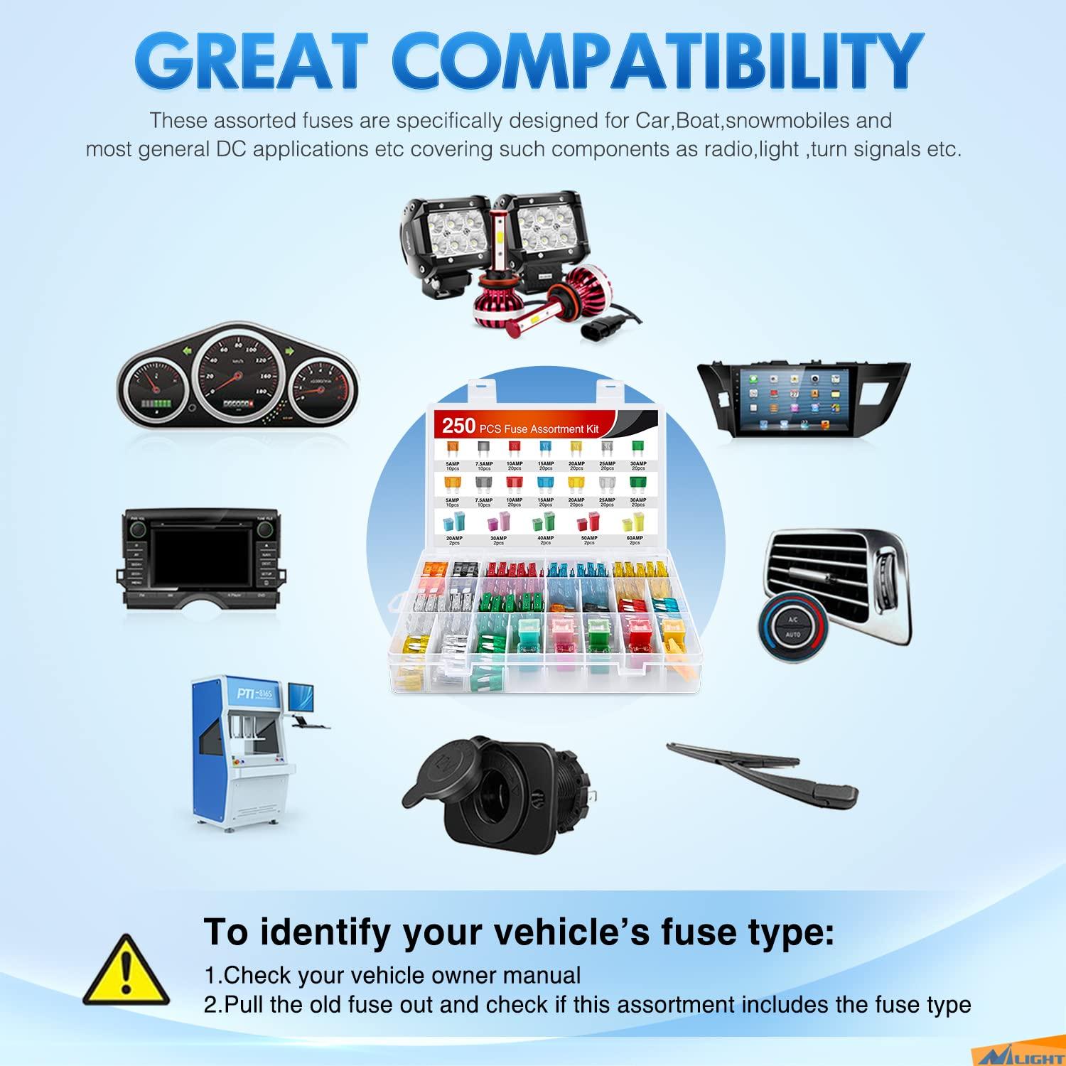 Kit de Fusibles Nilight 250PCS para Automóvil y Camión