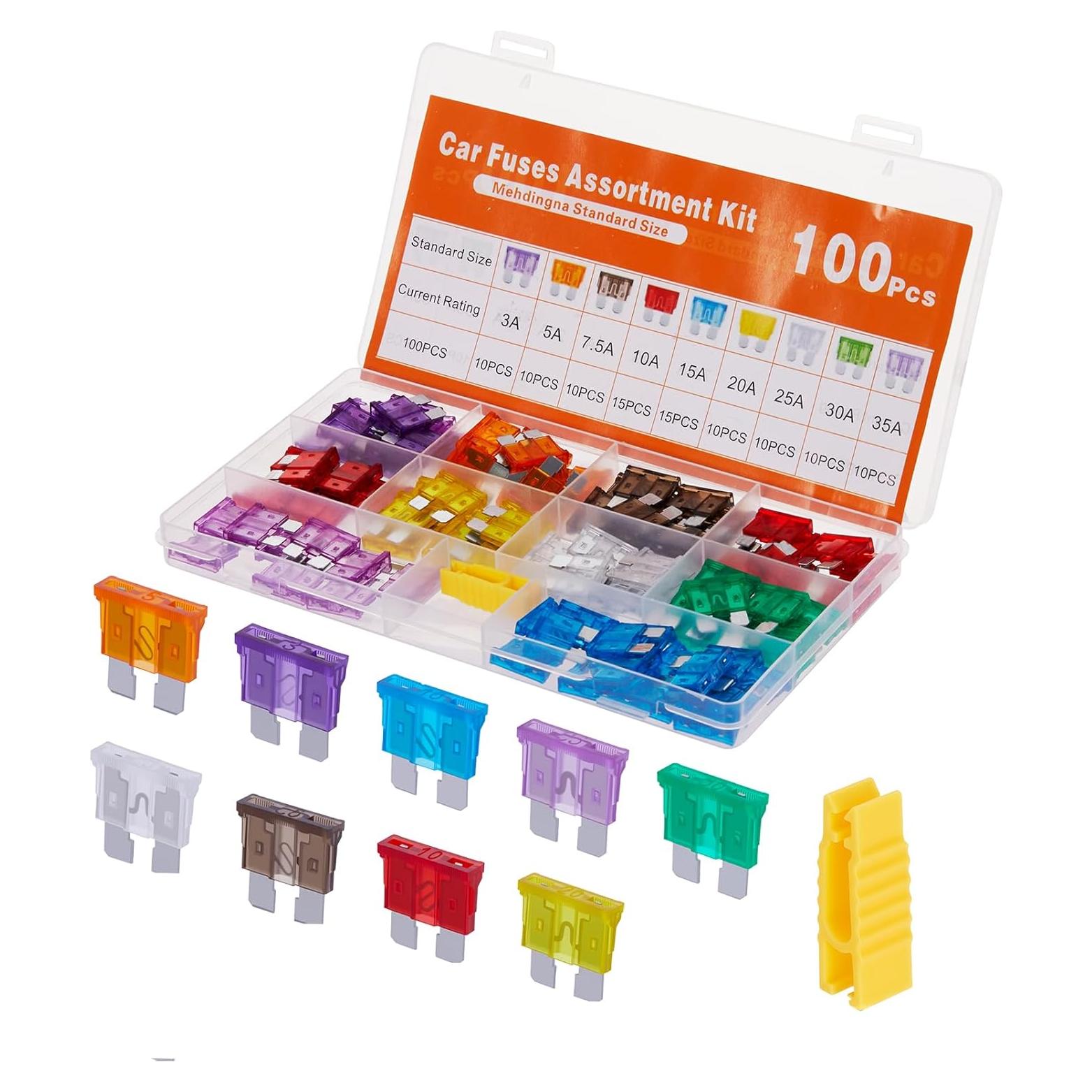 Kit de Fusibles Estándar 100 Pcs Mehdingna 3A-35A para Automóviles