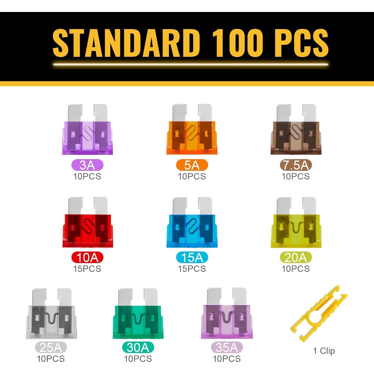 Kit de Fusibles Estándar 100 Pcs Mehdingna 3A-35A para Automóviles