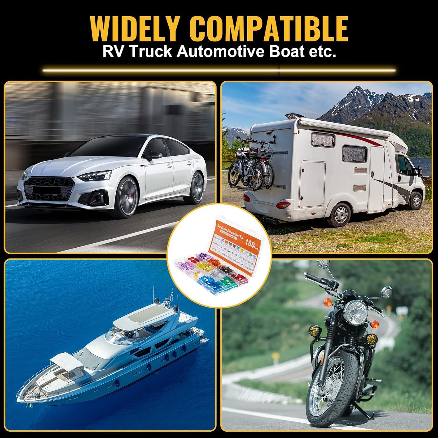 Kit de Fusibles Estándar 100 Pcs Mehdingna 3A-35A para Automóviles