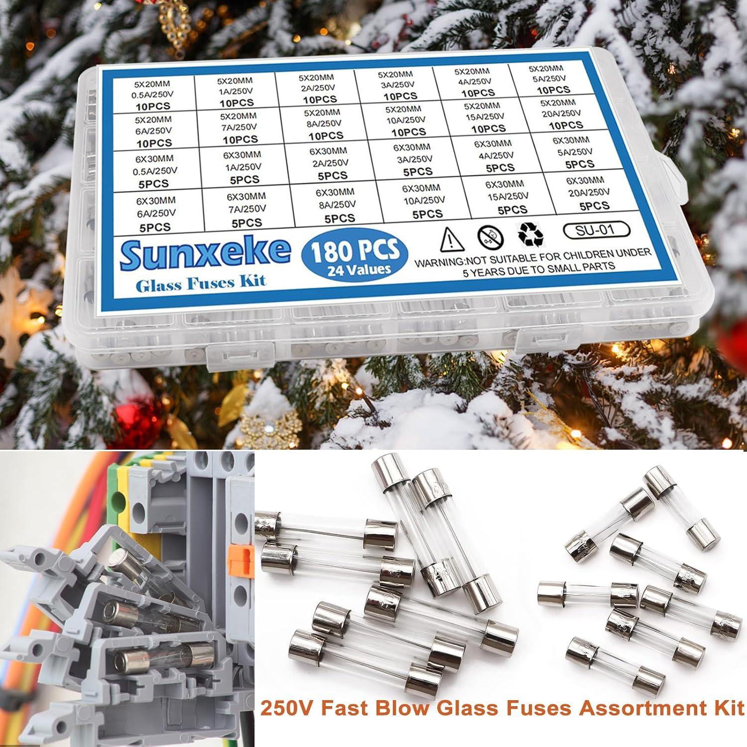 Kit de Fusibles de Vidrio 180Pcs 250V 5x20mm y 6x30mm Sunxeke