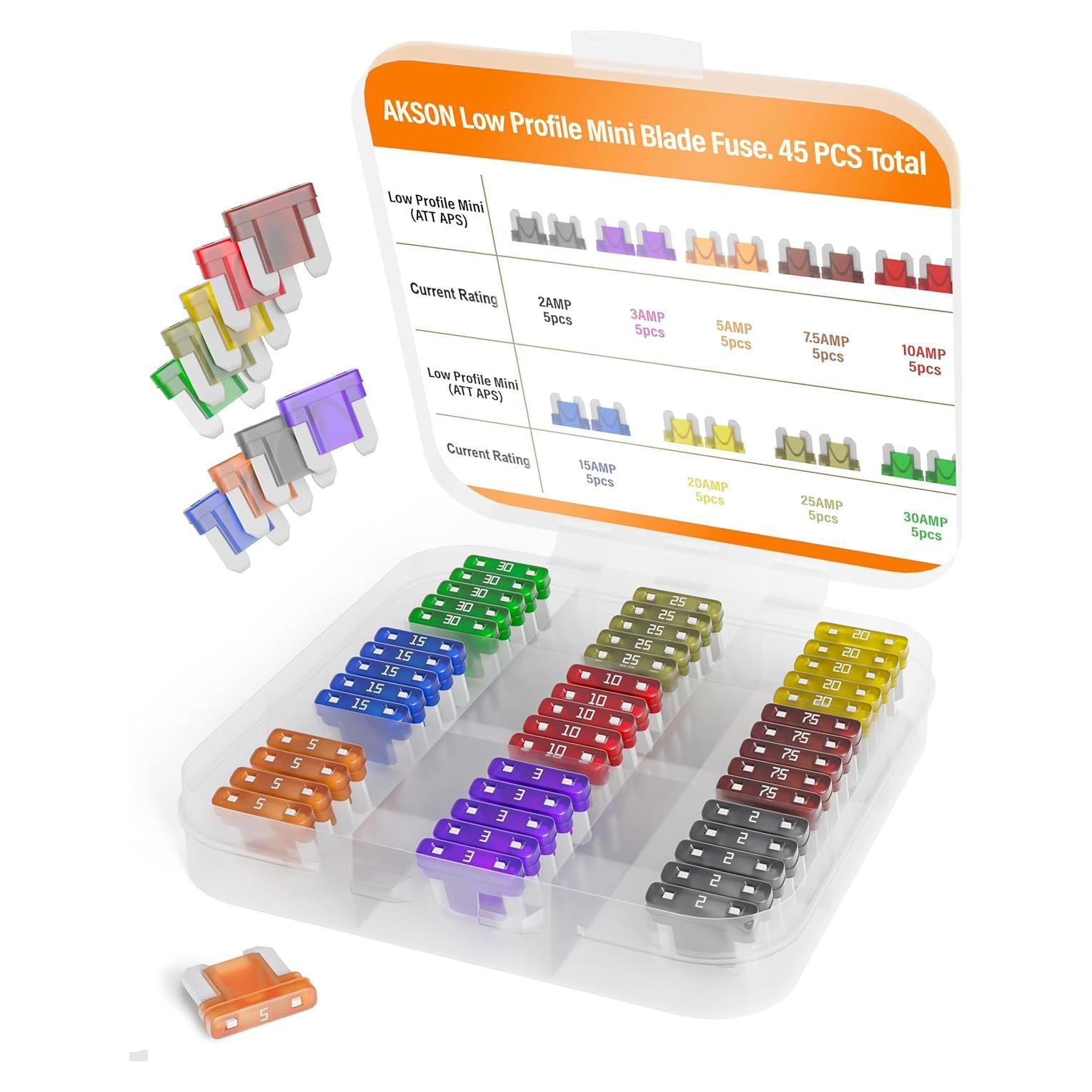 Kit de Fusibles Automotrices AKOSN Low Profile Mini 45 Piezas