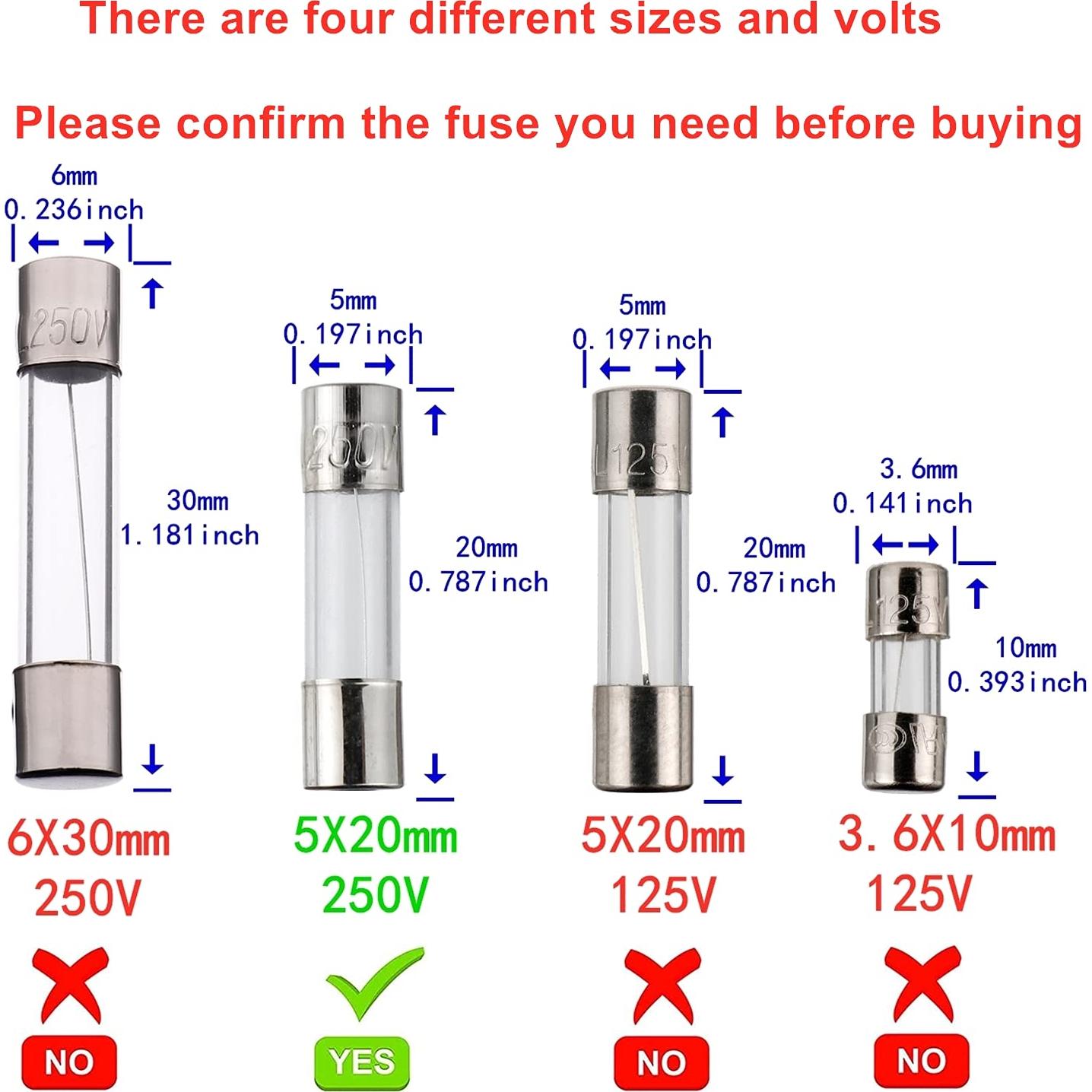 Fusibles de vidrio BOJACK 5x20mm 0.25A 250V - Paquete de 20
