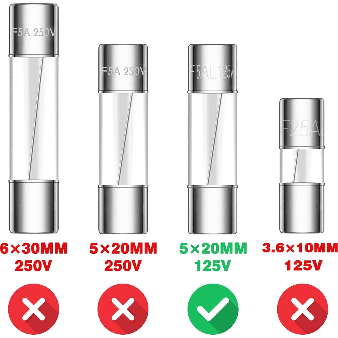 Fusibles de Vidrio VEXUNGA 5A 125V para Luces de Navidad 20pcs