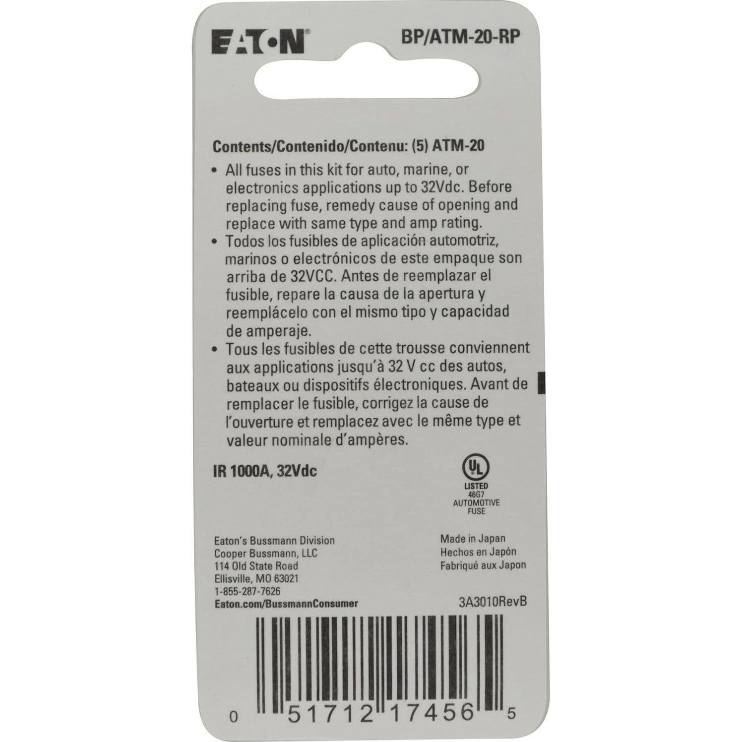 Fusible Mini Rápido Bussmann BP/ATM-20 20A Amarillo - Paquete de 5