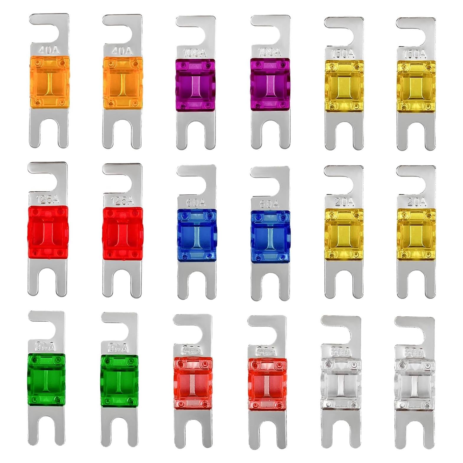18 Fusibles ANL Mini para Coche 20A-150A Suvnie Colorido