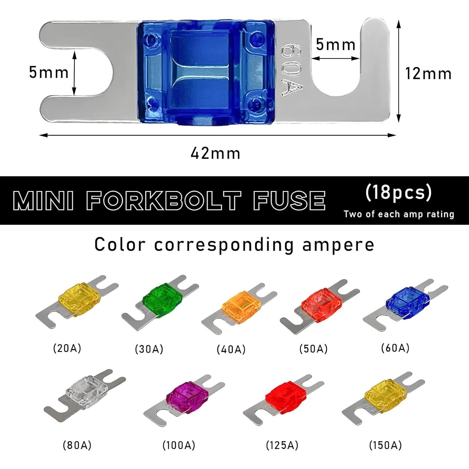 18 Fusibles ANL Mini para Coche 20A-150A Suvnie Colorido
