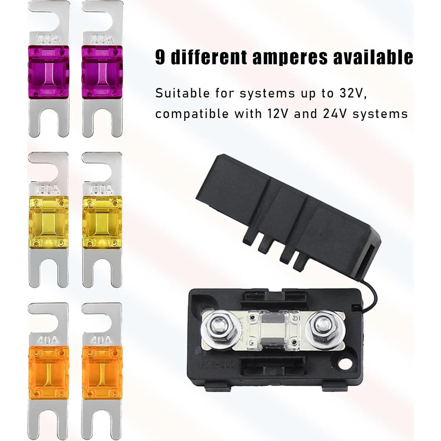 18 Fusibles ANL Mini para Coche 20A-150A Suvnie Colorido