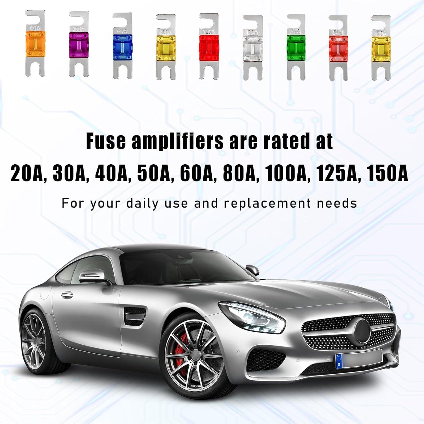 18 Fusibles ANL Mini para Coche 20A-150A Suvnie Colorido