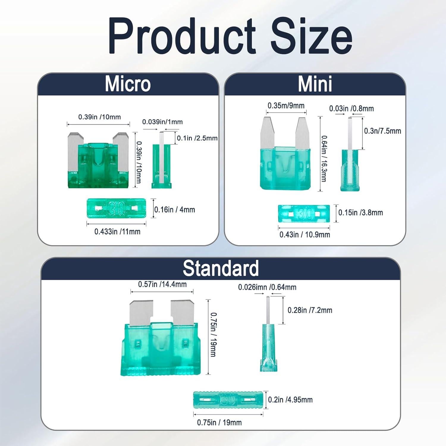 Kit de Fusibles de Coche 1332 Piezas Tinrbip - Mini, Estándar, Micro