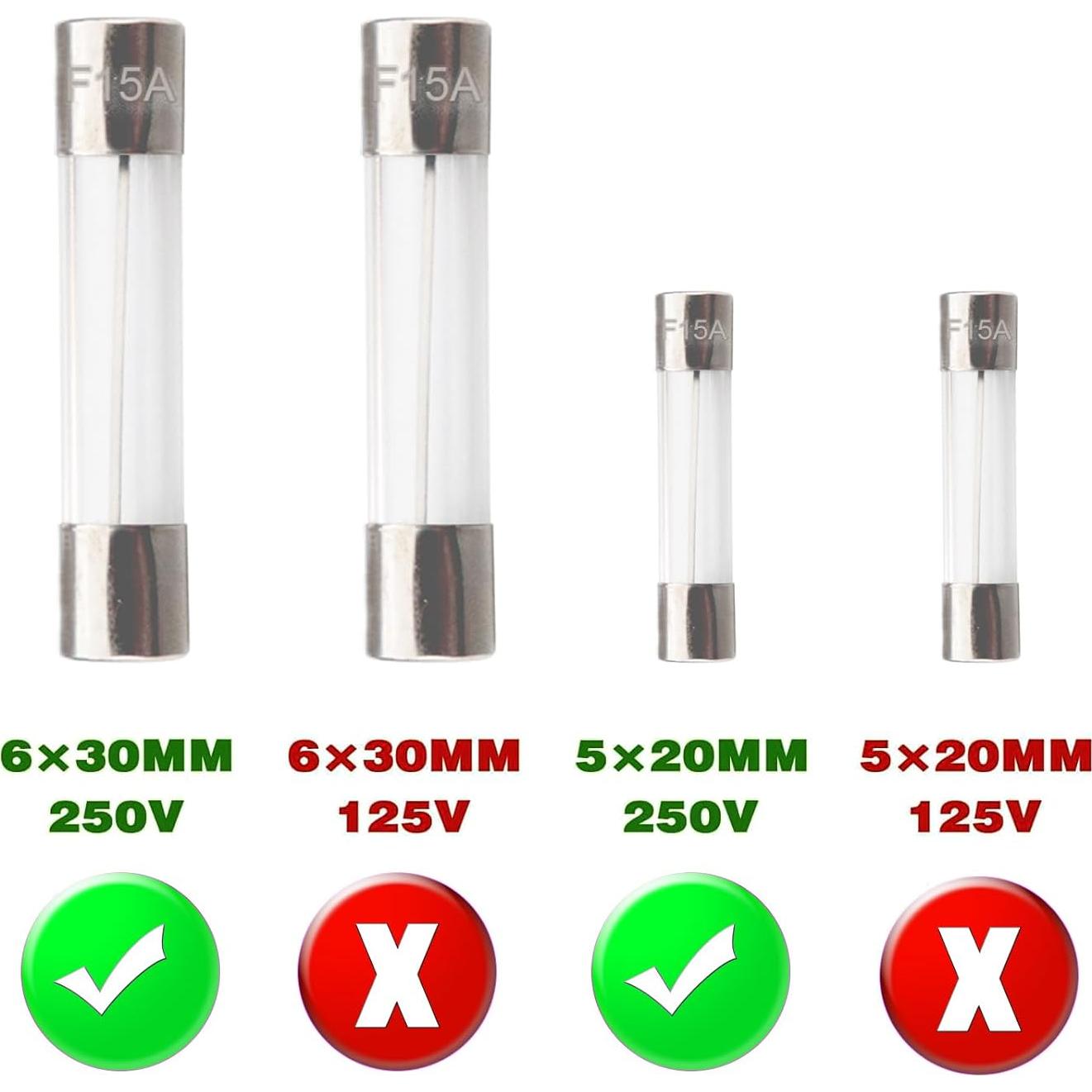 Kit de Fusibles de Vidrio 250 Piezas 5x20mm y 6x30mm 250V