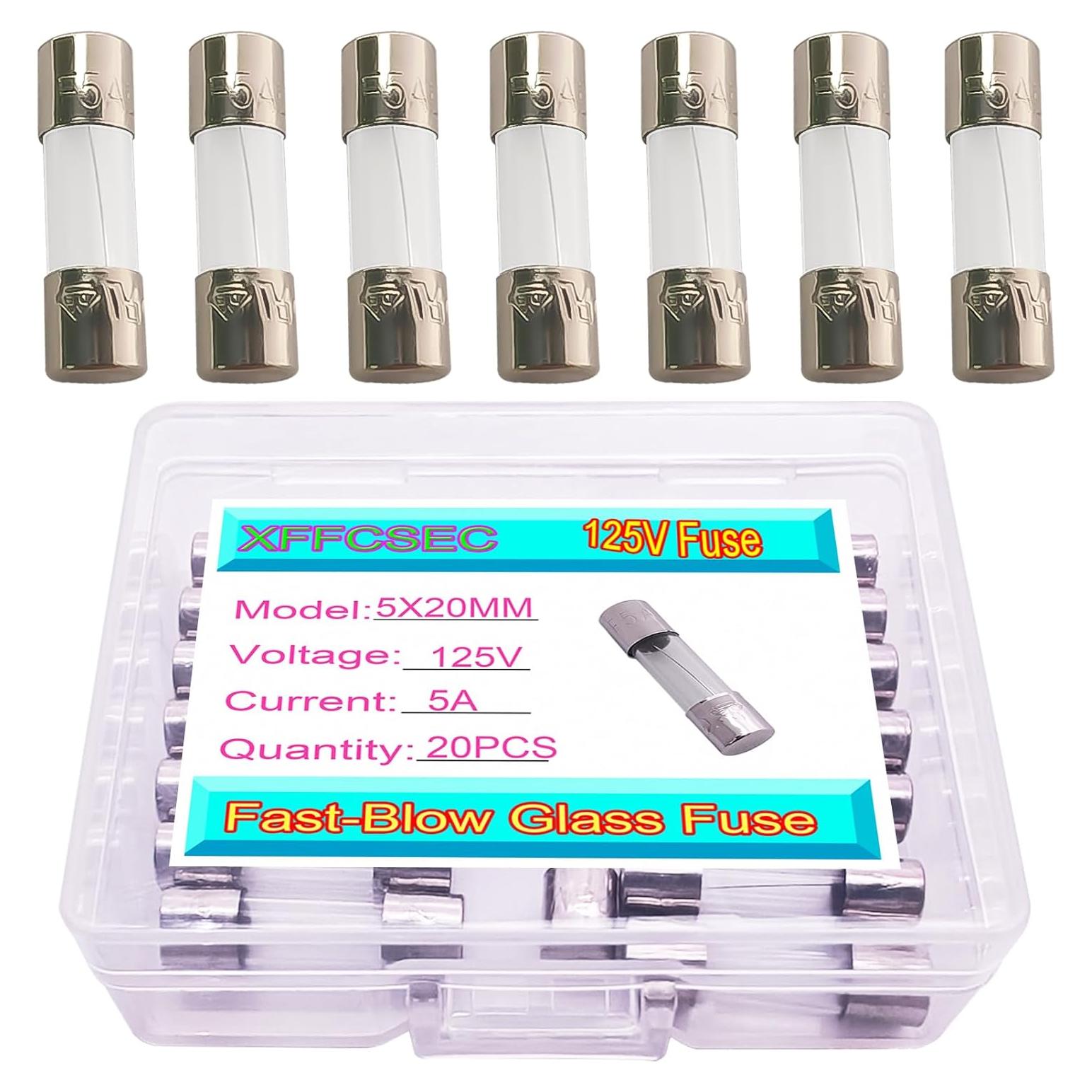20 Fusibles de Vidrio 125V 5A 5x20mm Rápida Acción XFFCSEC