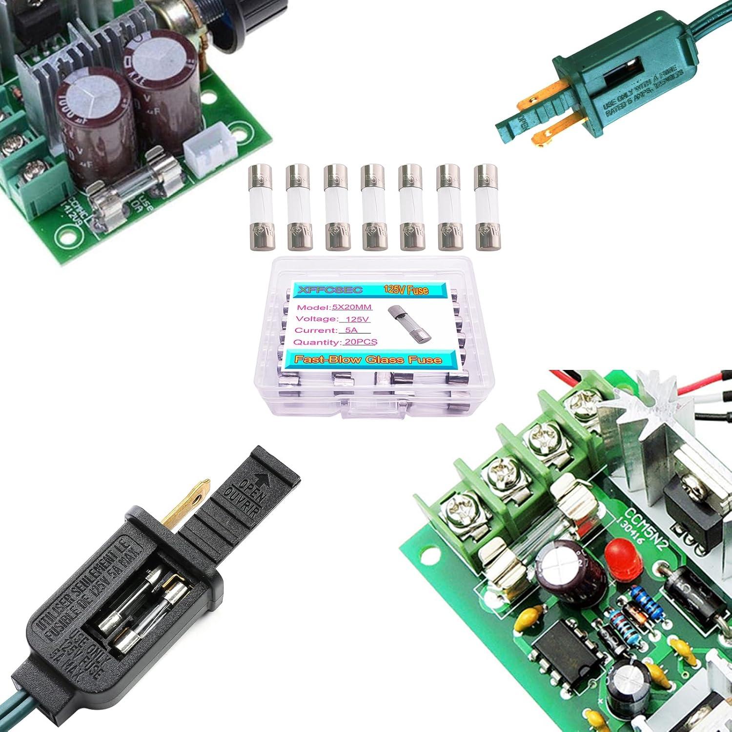 20 Fusibles de Vidrio 125V 5A 5x20mm Rápida Acción XFFCSEC