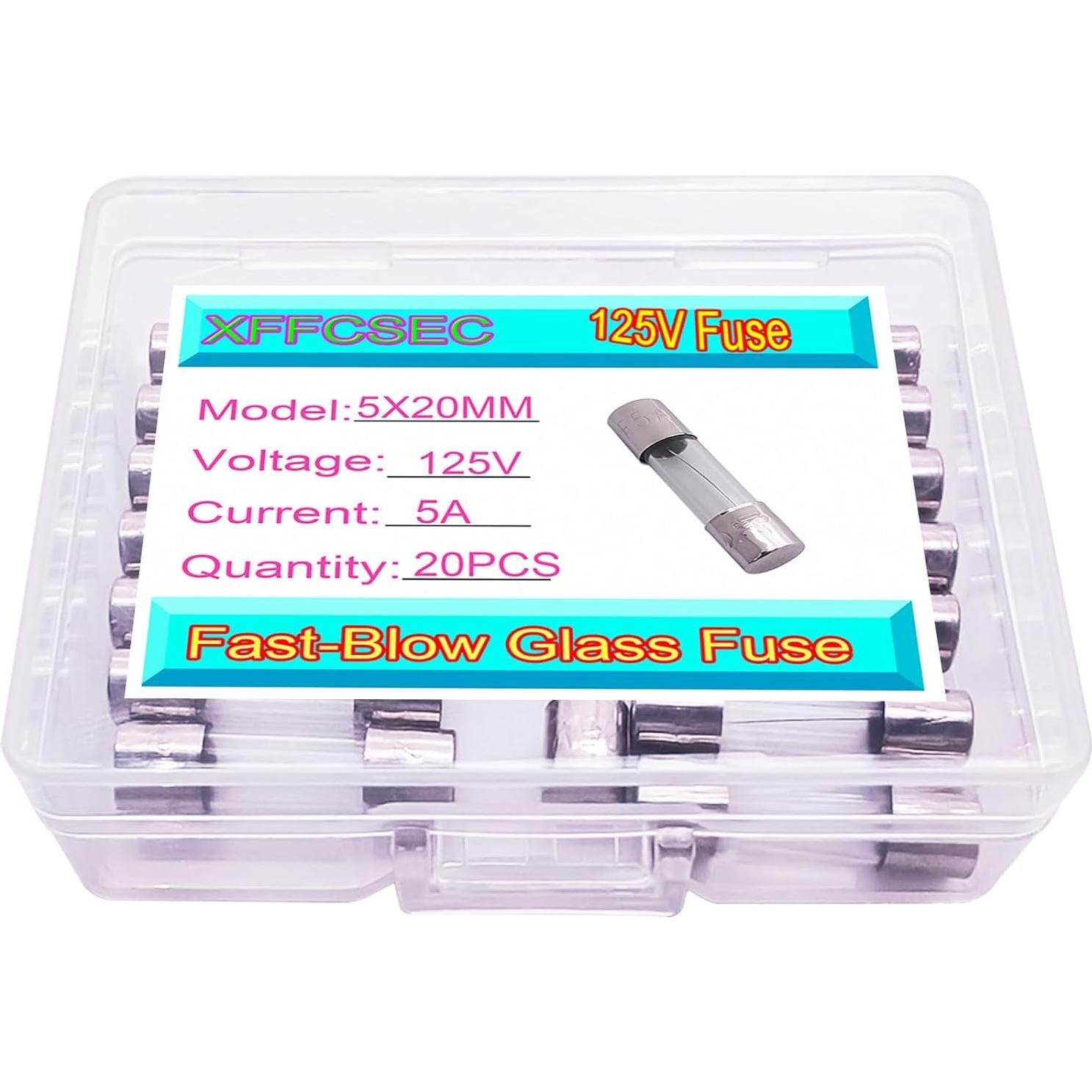 20 Fusibles de Vidrio 125V 5A 5x20mm Rápida Acción XFFCSEC