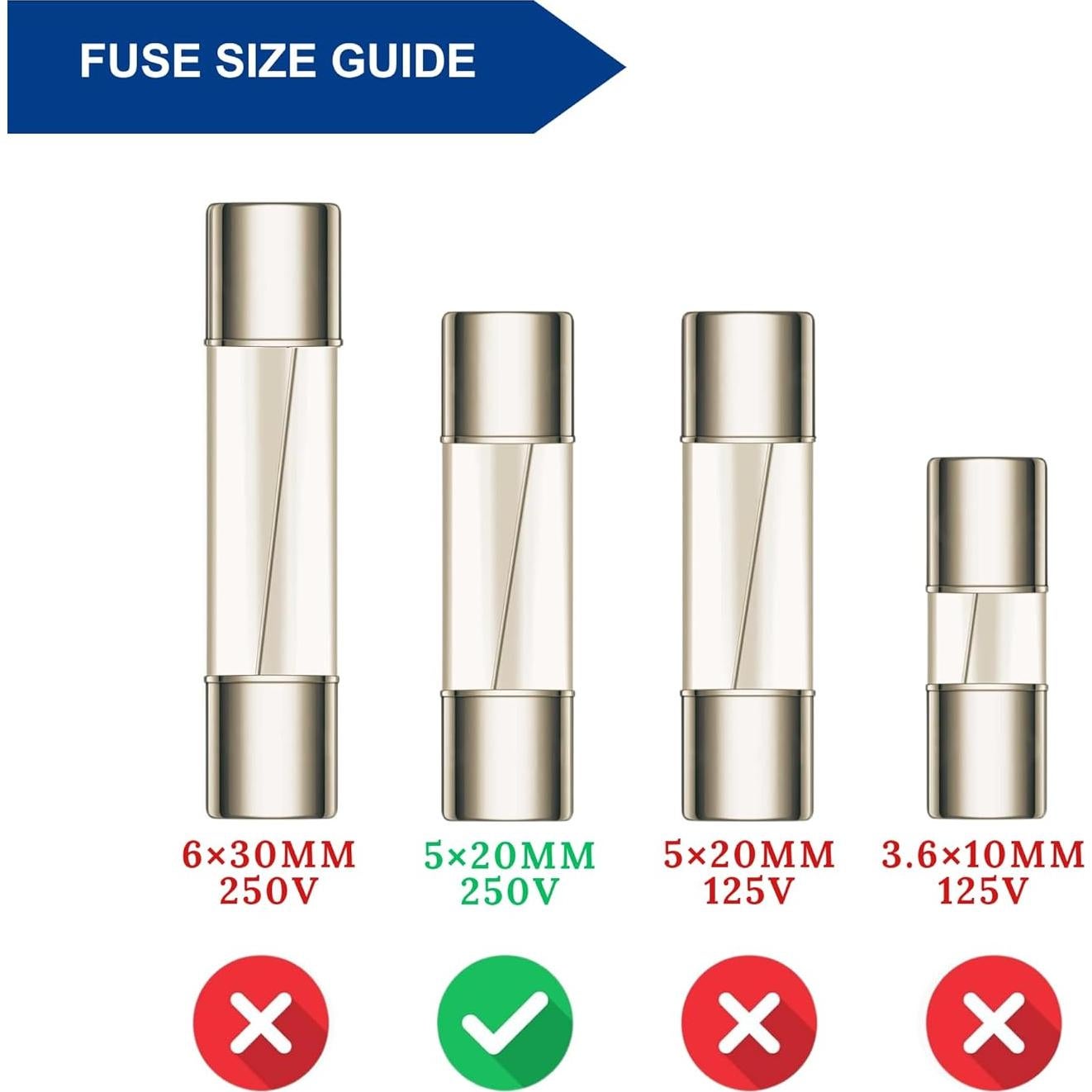 Fusibles de vidrio GMA 315mA 250V - Paquete de 5 Techman