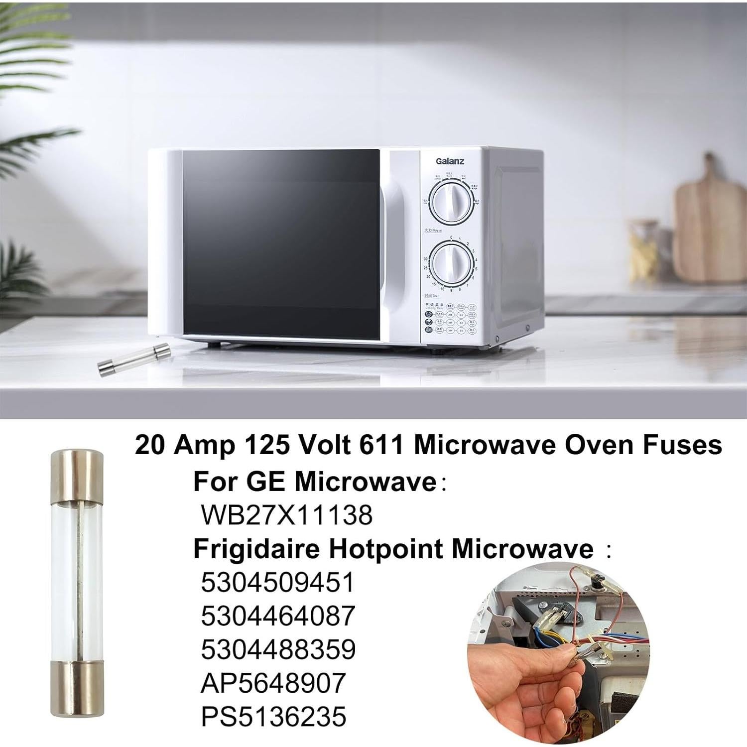 Fusible de Microondas QYKAVM 20A 125V 611 Reemplazo GE Frigidaire