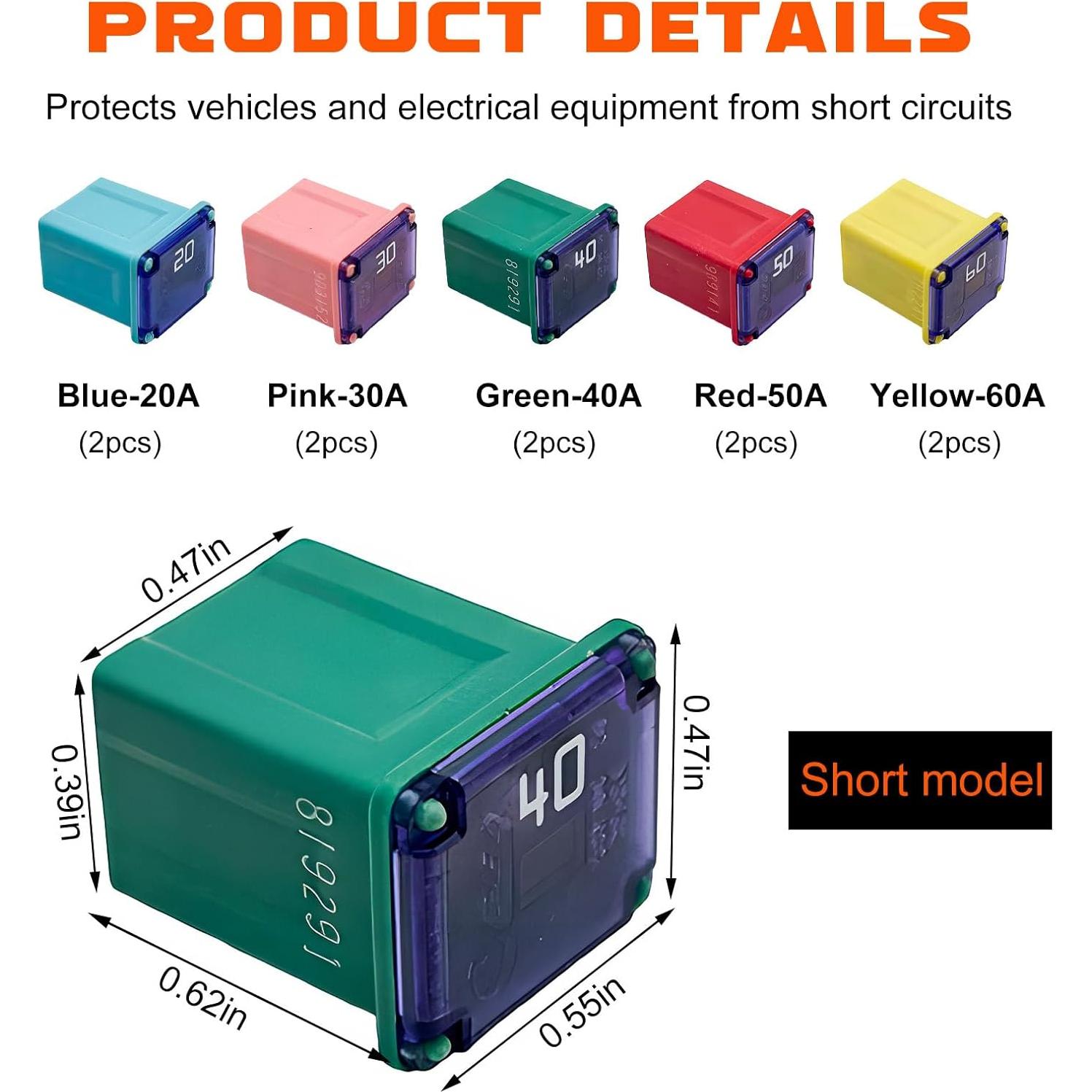 Kit de 10 Fusibles Cuadrados Gasedin 20A 30A 40A 50A 60A